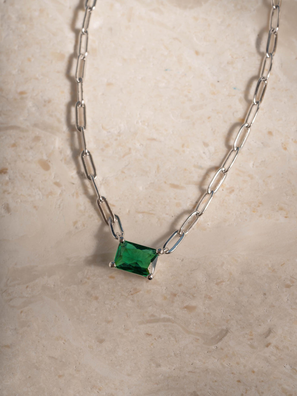 Emerald Baguette Necklace, Green Pendant Necklace, Baguette Necklace, Gemstone Necklace, Paperclip Chain Necklace, Birthstone Necklace