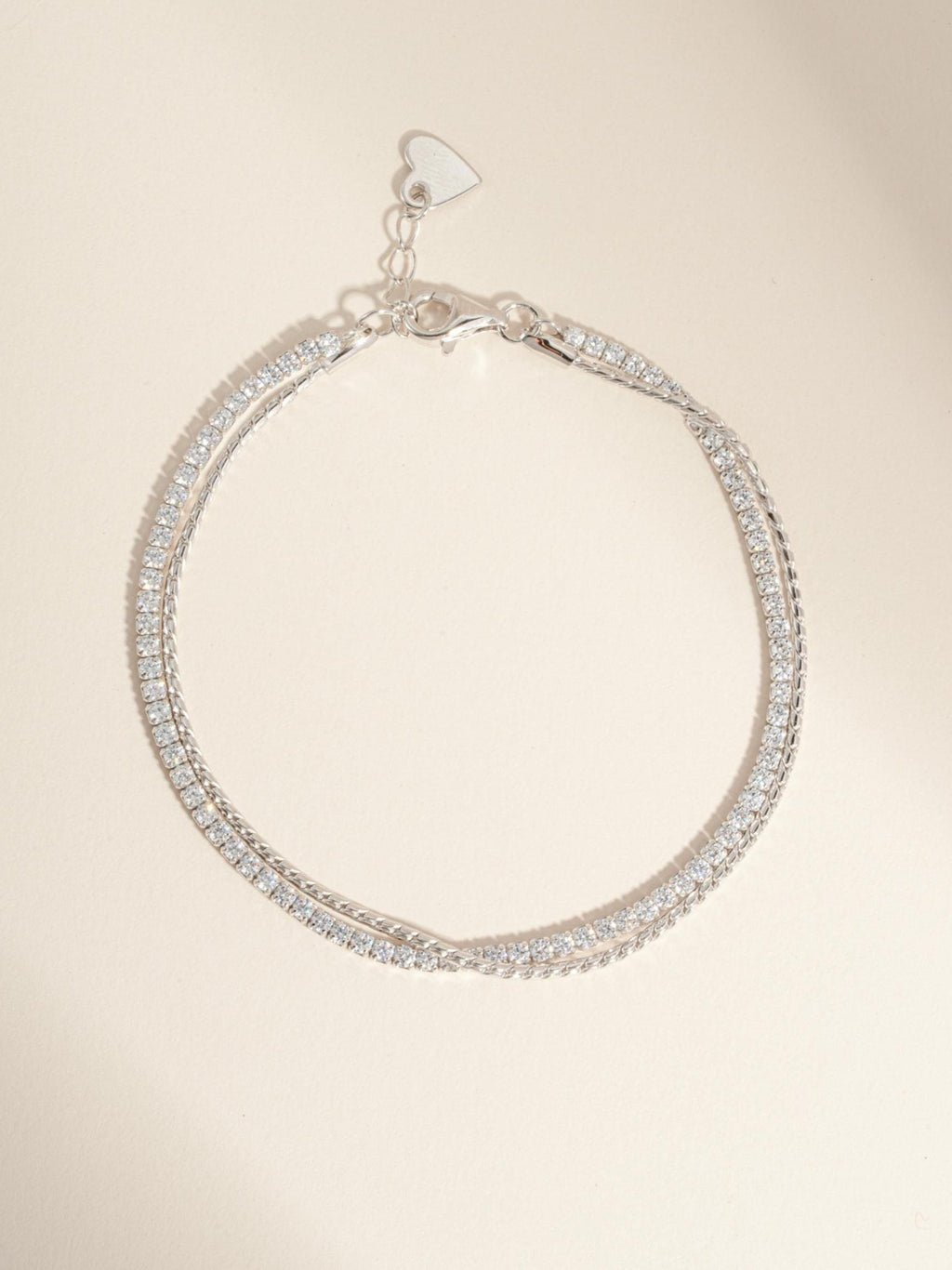 Two Bracelet Set, Dainty Diamond Tennis Bracelet and Thin Chain Bracelet Set by Sami Jewels, Adjustable Bracelet for Women