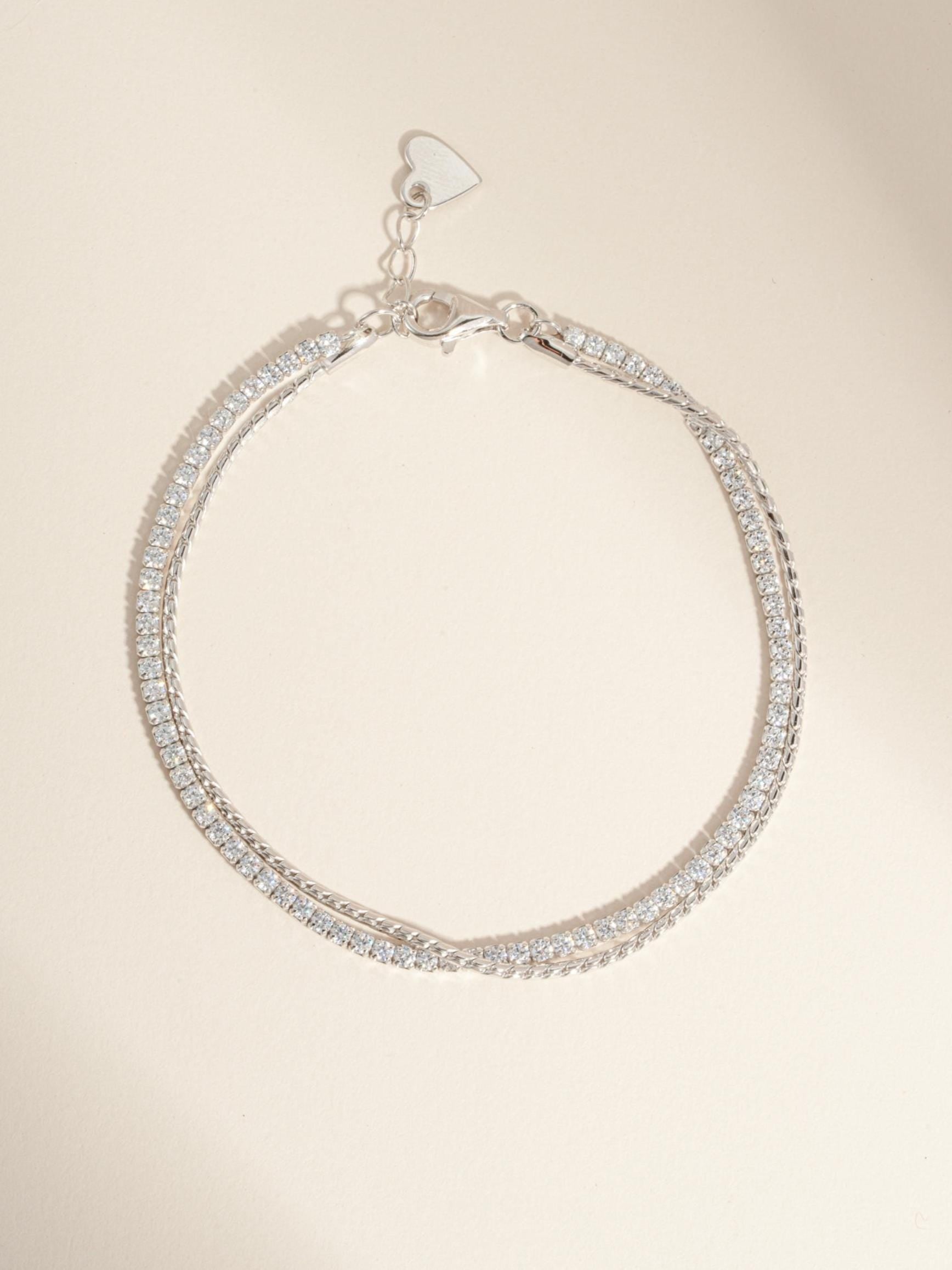 Two Bracelet Set, Dainty Diamond Tennis Bracelet and Thin Chain Bracelet Set by Sami Jewels, Adjustable Bracelet for Women