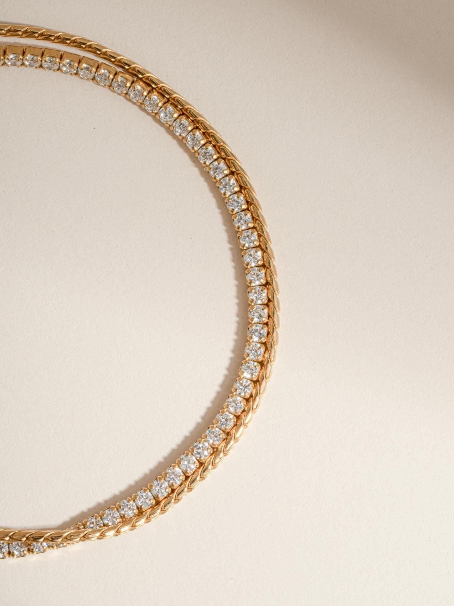 Two Bracelet Set, Dainty Diamond Tennis Bracelet and Thin Chain Bracelet Set by Sami Jewels, Adjustable Bracelet for Women