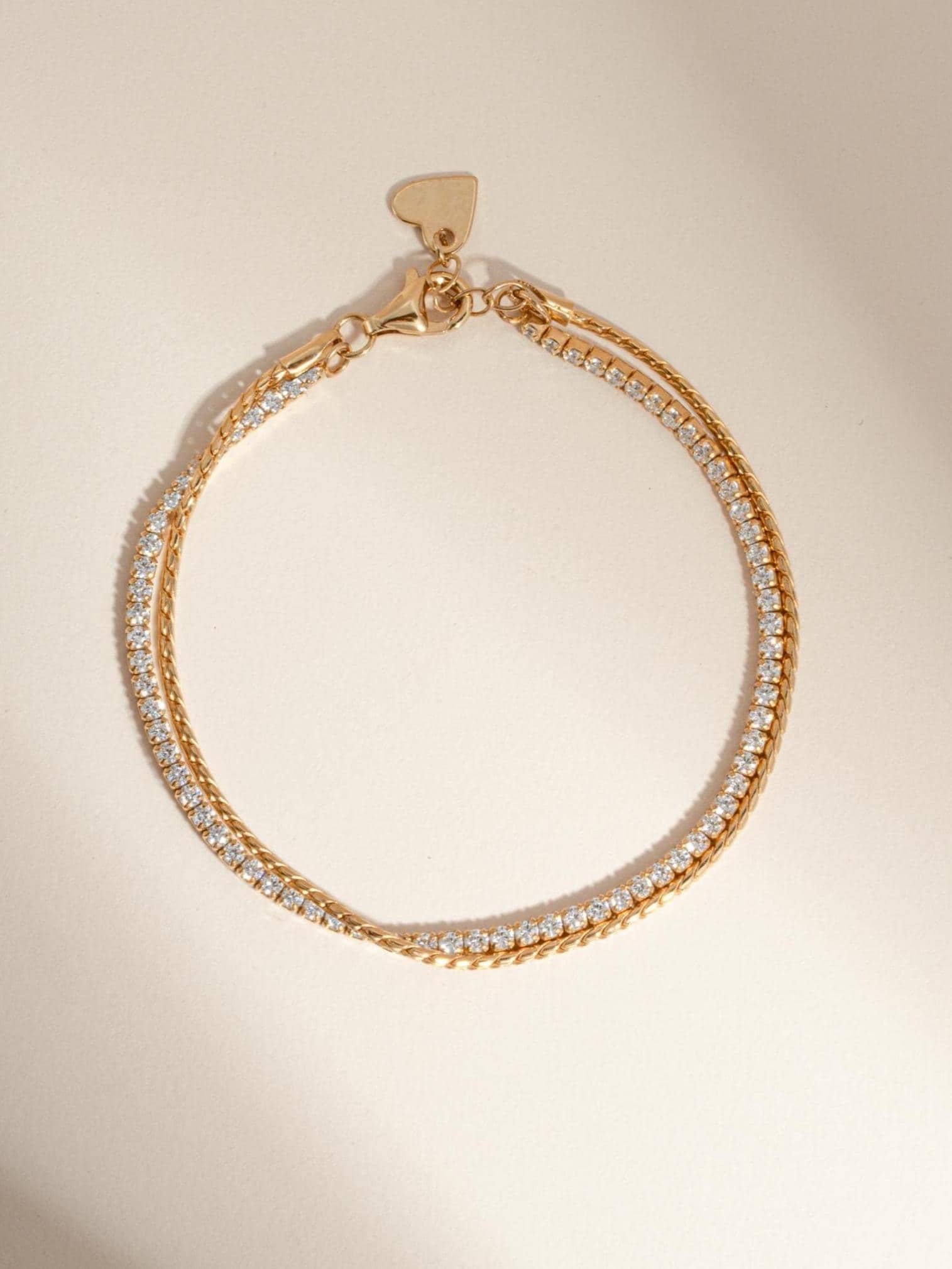 Two Bracelet Set, Dainty Diamond Tennis Bracelet and Thin Chain Bracelet Set by Sami Jewels, Adjustable Bracelet for Women