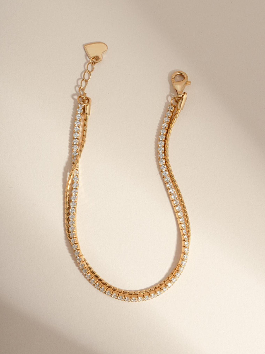 Two Bracelet Set, Dainty Diamond Tennis Bracelet and Thin Chain Bracelet Set by Sami Jewels, Adjustable Bracelet for Women