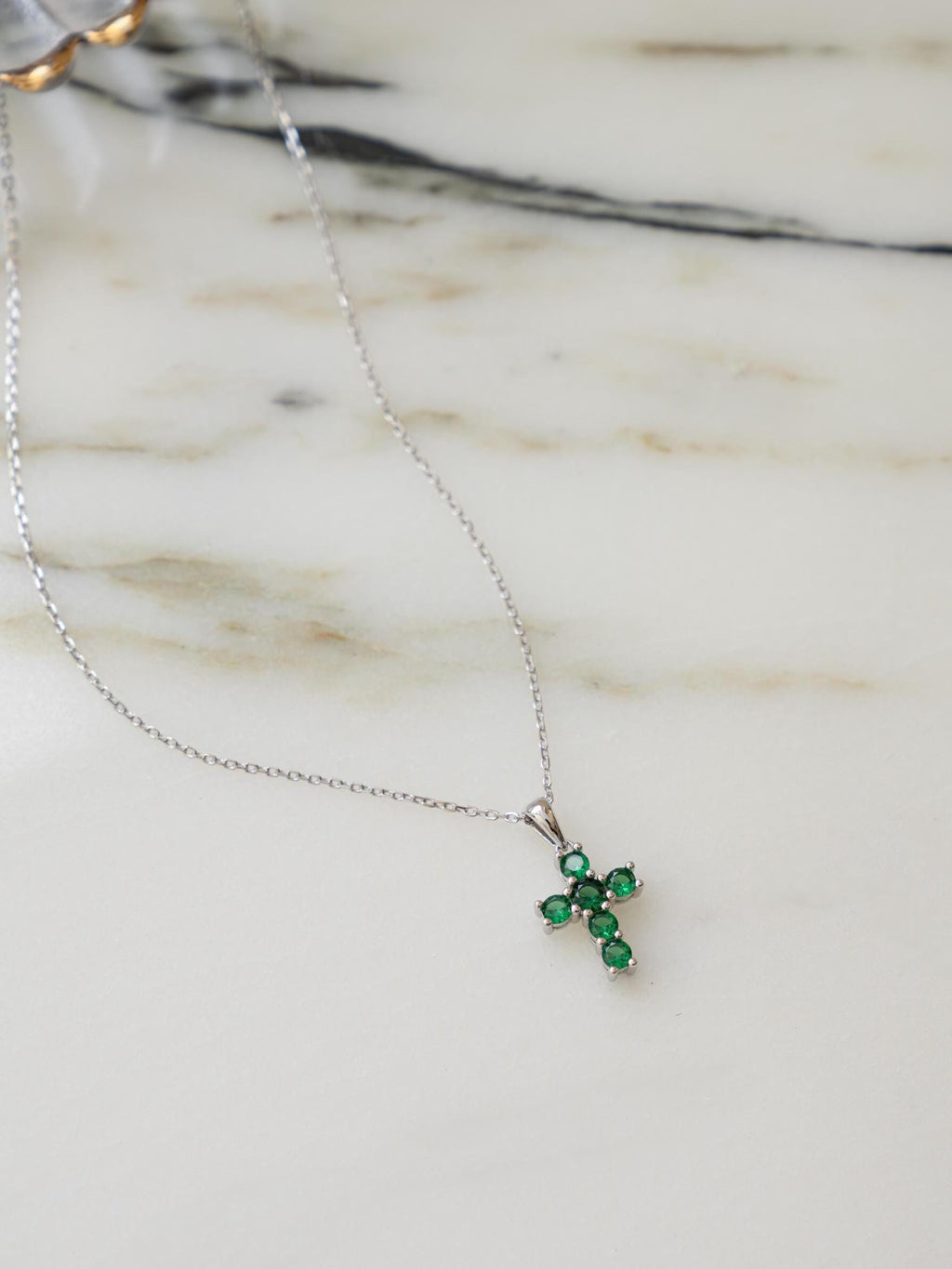 Emerald Cross Necklace by Sami Jewels, Green Cross Pendant Necklace, Religious Jewelry, Dainty Necklace, Gemstone Necklace, Gift for Her