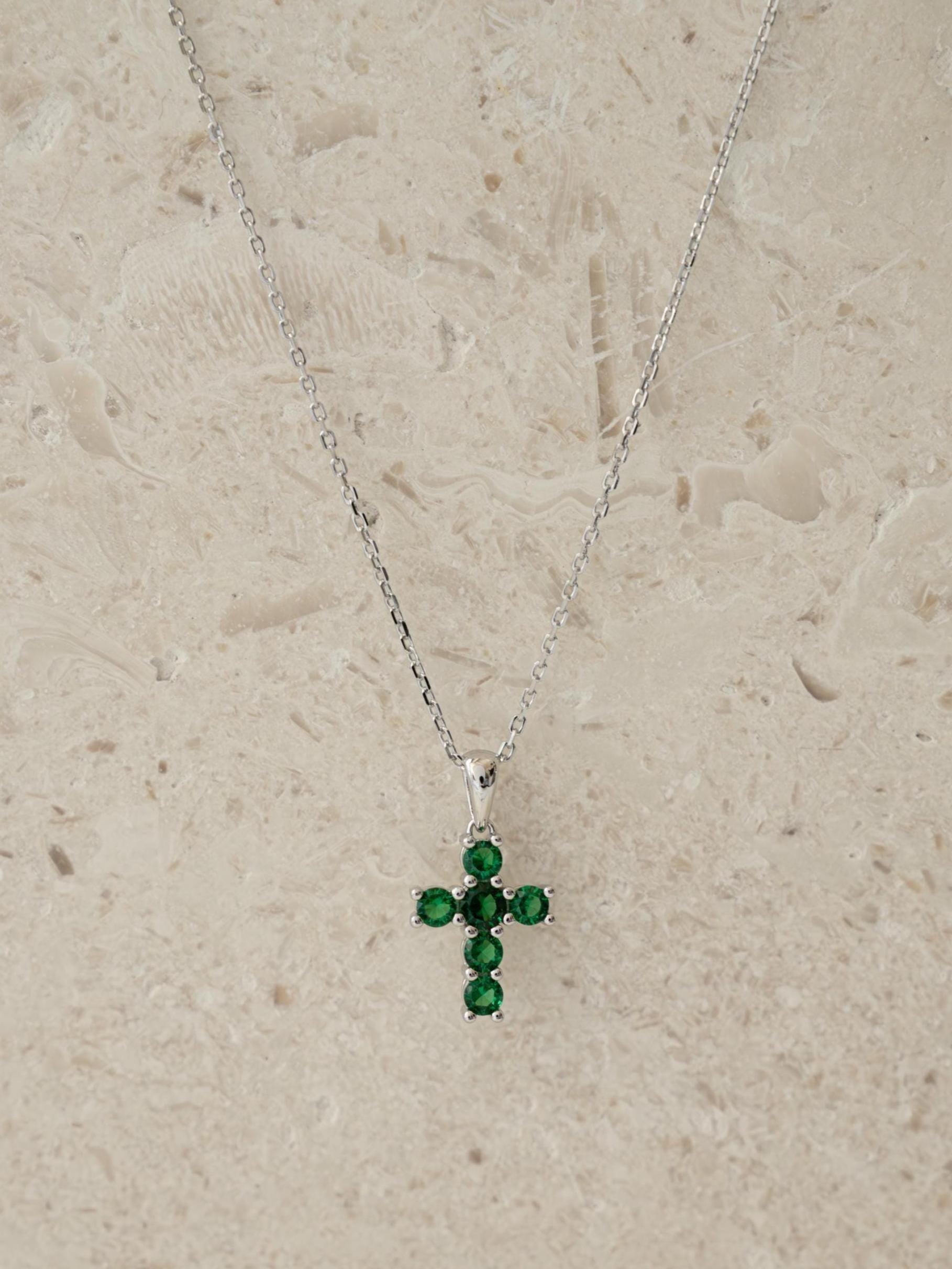 Emerald Cross Necklace by Sami Jewels, Green Cross Pendant Necklace, Religious Jewelry, Dainty Necklace, Gemstone Necklace, Gift for Her