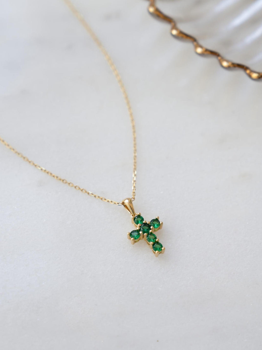 Emerald Cross Necklace by Sami Jewels, Green Cross Pendant Necklace, Religious Jewelry, Dainty Necklace, Gemstone Necklace, Gift for Her