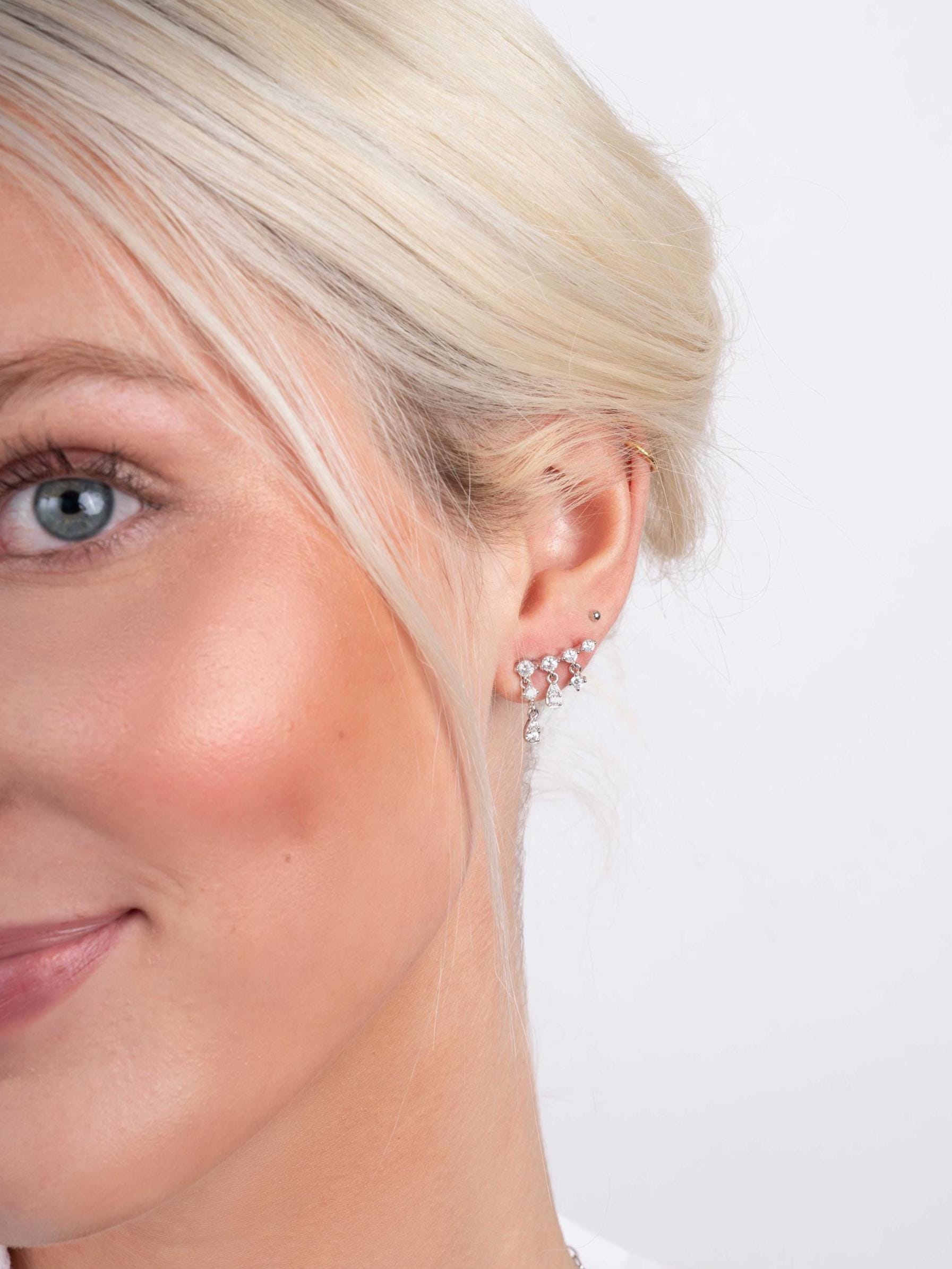 Ear Climber Earrings by Sami Jewels, Dangle Earrings, Dainty Earrings, Ear Crawler, Diamond Earrings, Bridal Jewelry, Trendy Earrings