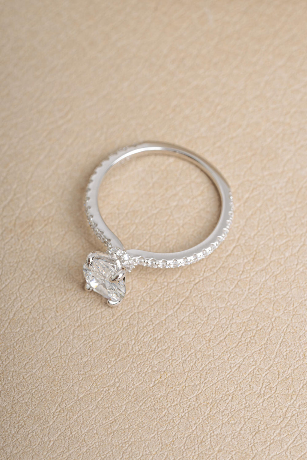 Oval Solitaire Diamond Engagement Ring with Pavé Band by Sami Jewels, Premium 925 Sterling Silver Ring Sizes 4-10