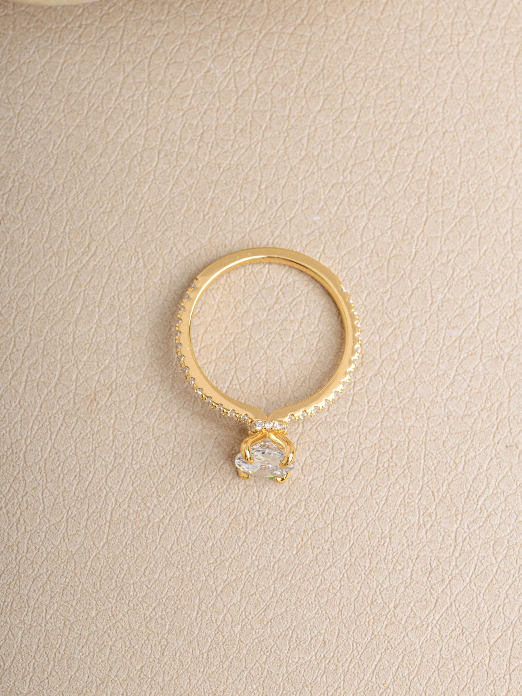 Oval Solitaire Diamond Engagement Ring with Pavé Band by Sami Jewels, Premium 925 Sterling Silver Ring Sizes 4-10
