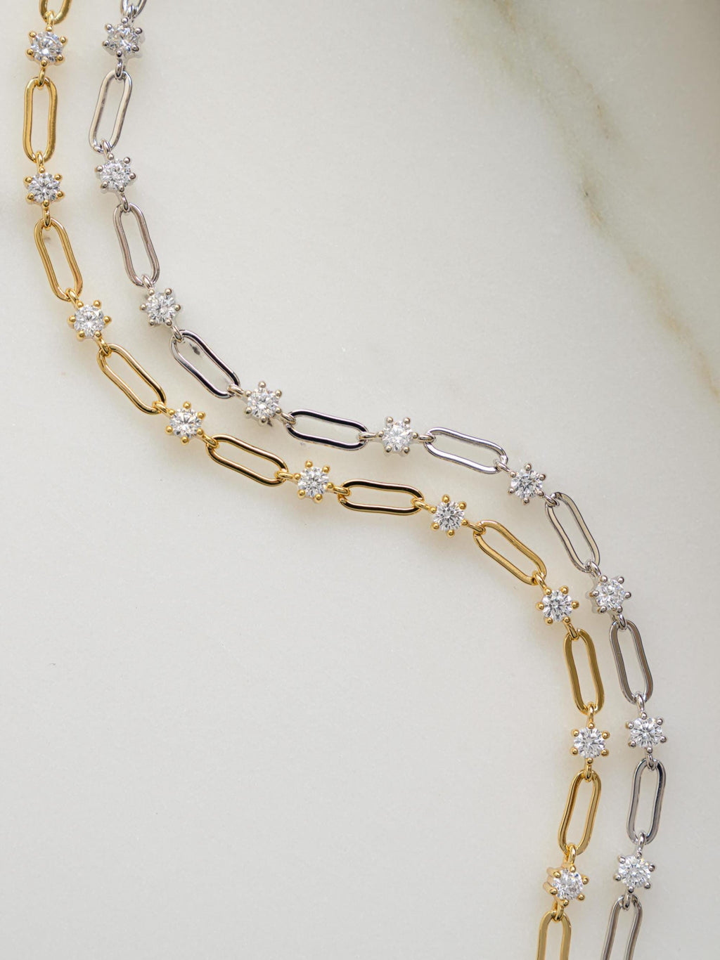 Paperclip Chain and Diamond Link Bracelet, Dainty Bracelet, Chain Bracelet, Minimalist Stackable Gold Bracelet, Gold Bracelet for Women