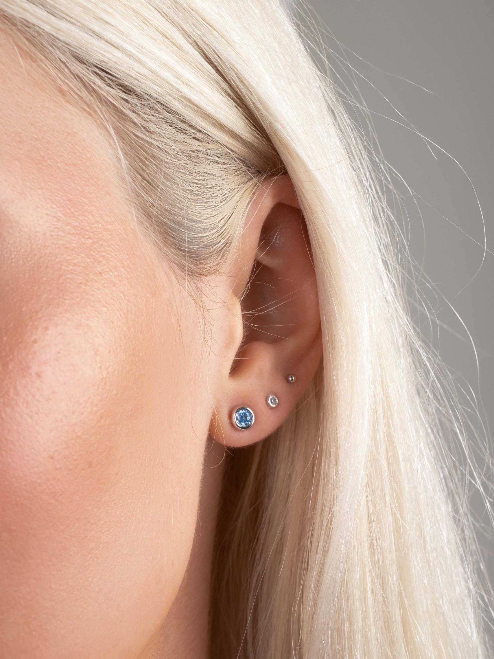 Aquamarine Diamond Bezel Stud Earrings, Aquamarine Earrings, Blue Earrings, Stud Earrings, Small Earrings, Dainty Studs, Bridal Jewelry