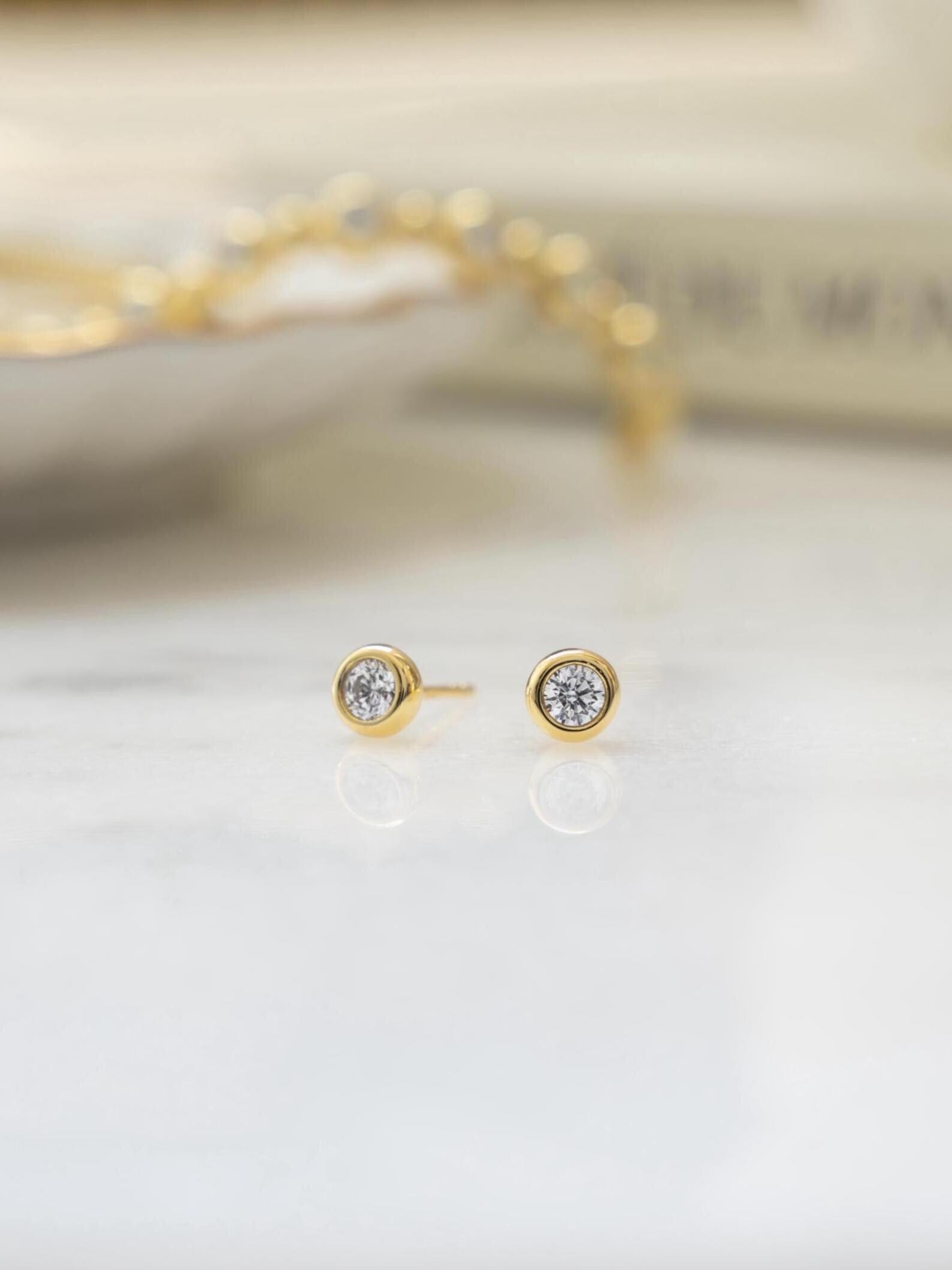Bezel Studs by Sami Jewels, Diamond Earrings, Stud Earrings, Small Earrings, Dainty Earrings, Tiny Earrings, Bridal Jewelry, Gift for Her