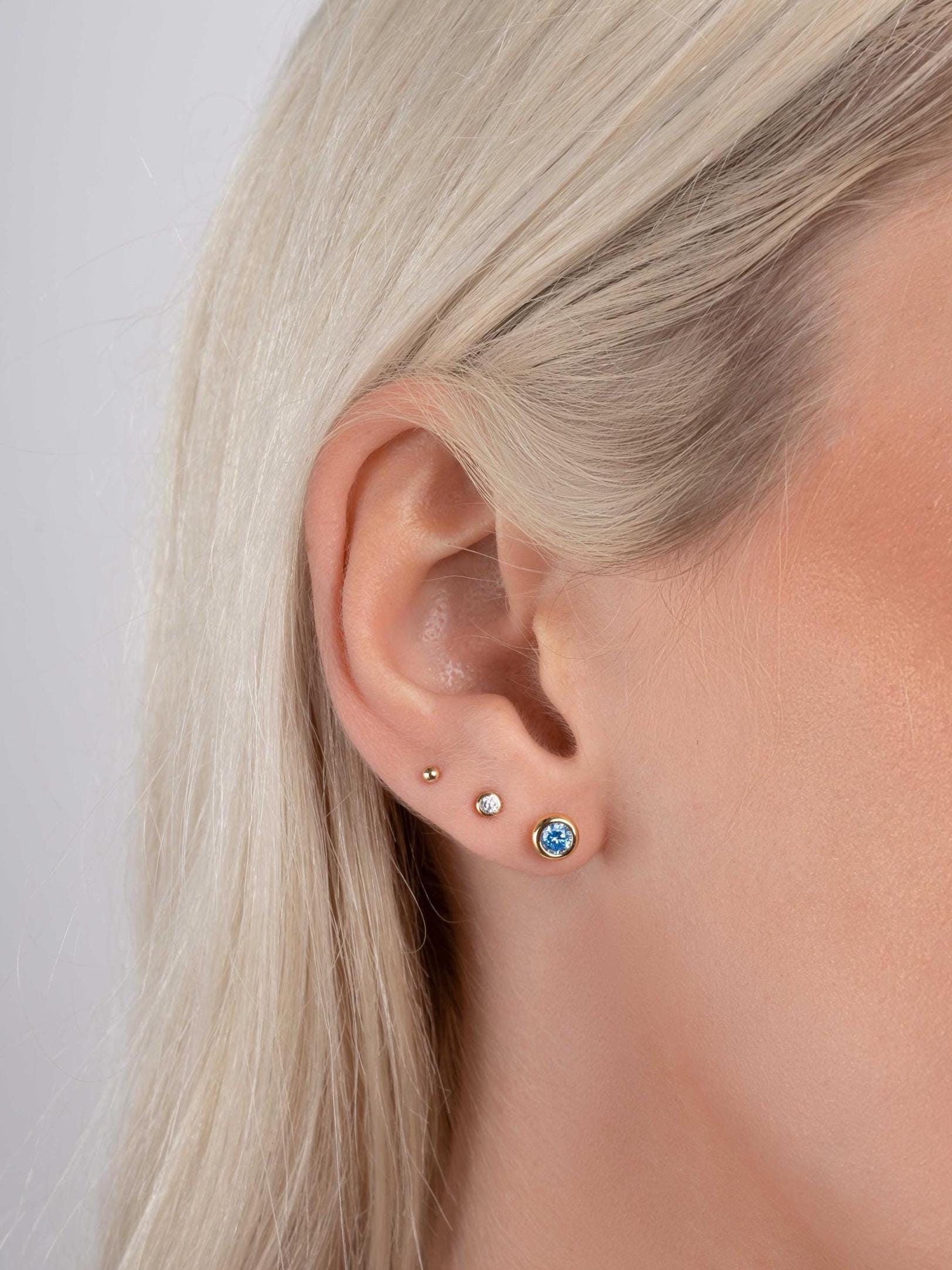 Aquamarine Diamond Bezel Stud Earrings, Aquamarine Earrings, Blue Earrings, Stud Earrings, Small Earrings, Dainty Studs, Bridal Jewelry