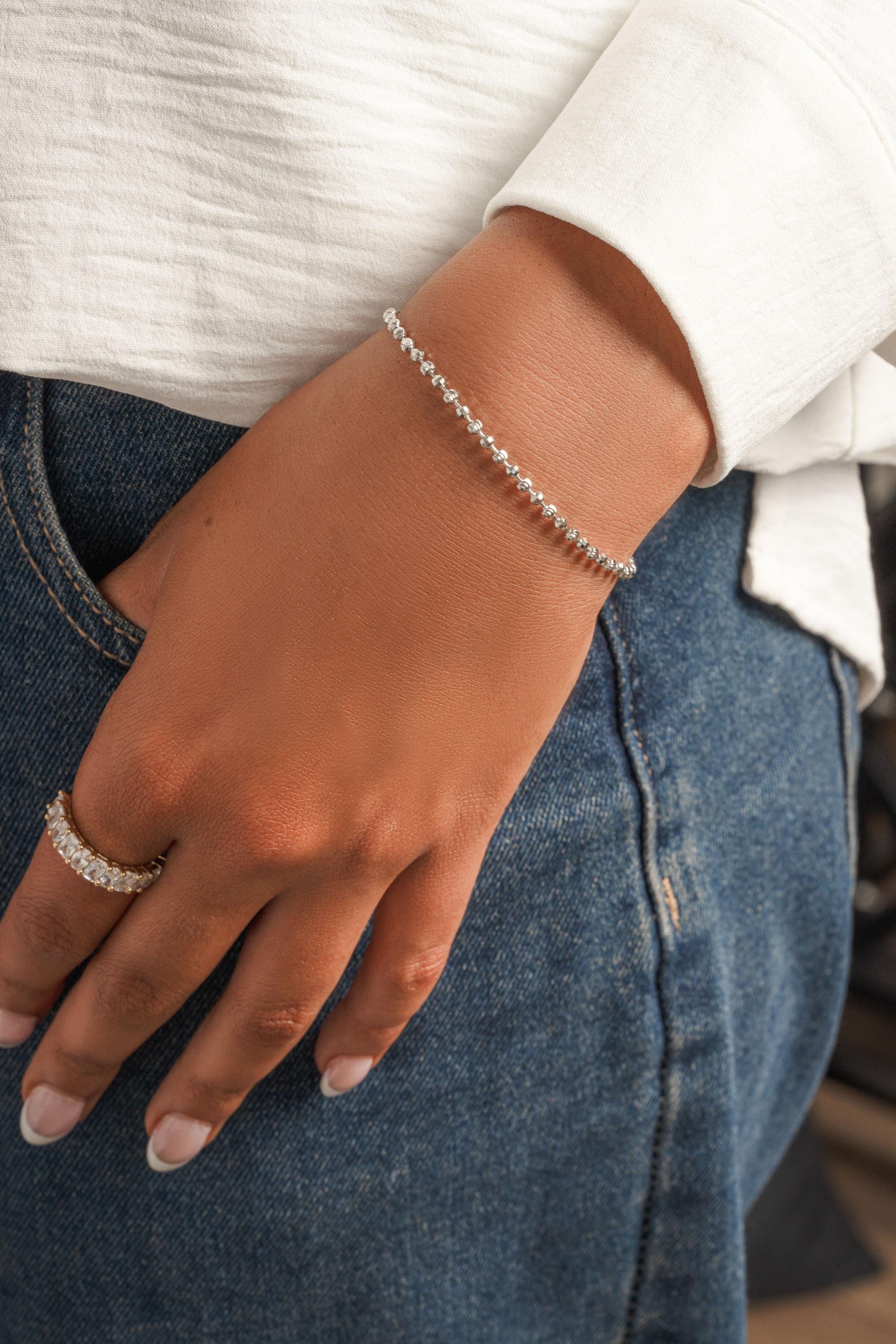Diamond Cut Beaded Ball Chain Bracelet, Adjustable Bracelet for Perfect Fit, Beaded Bracelet, Chain Bracelet