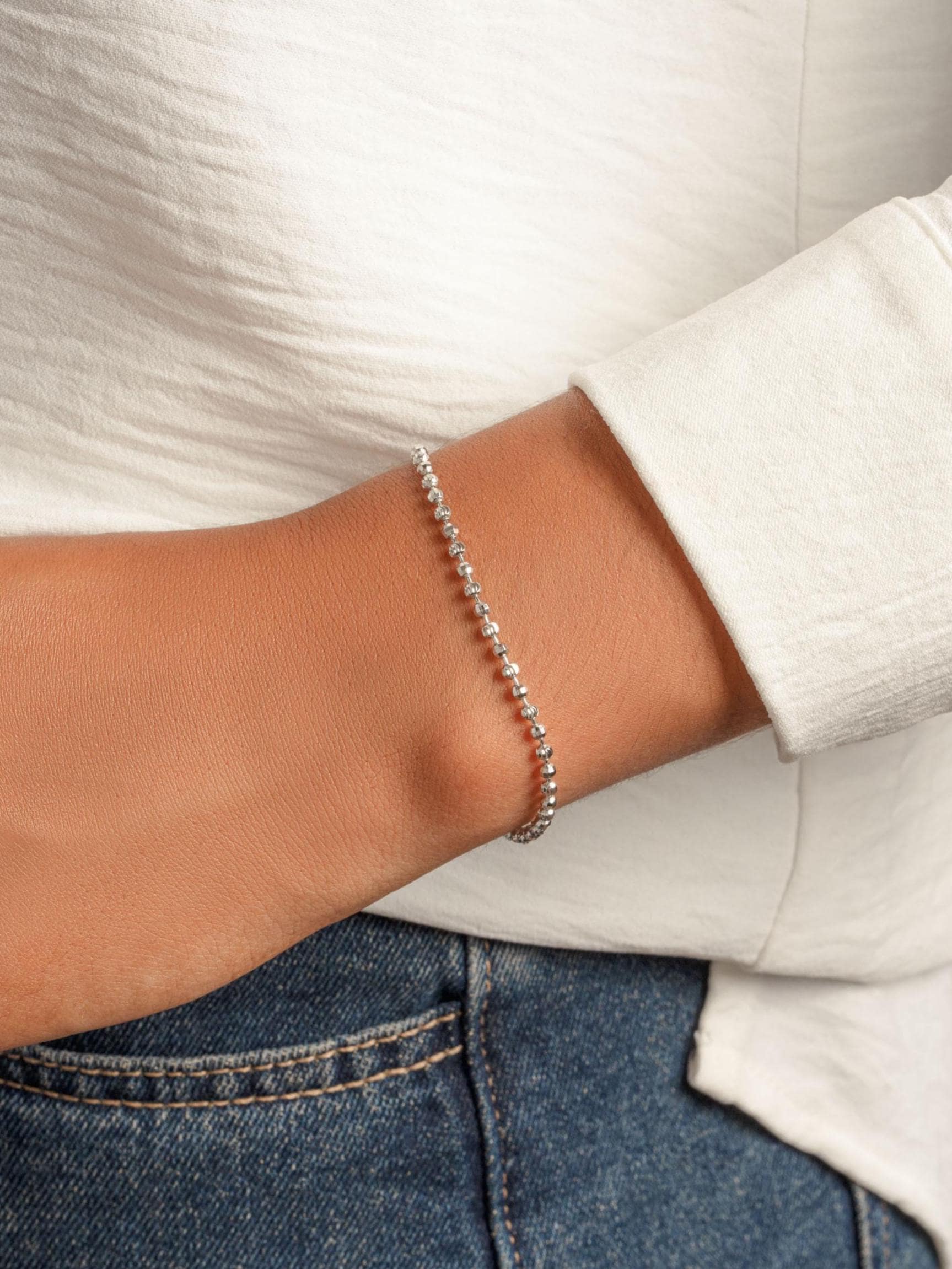 Diamond Cut Beaded Ball Chain Bracelet, Adjustable Bracelet for Perfect Fit, Beaded Bracelet, Chain Bracelet