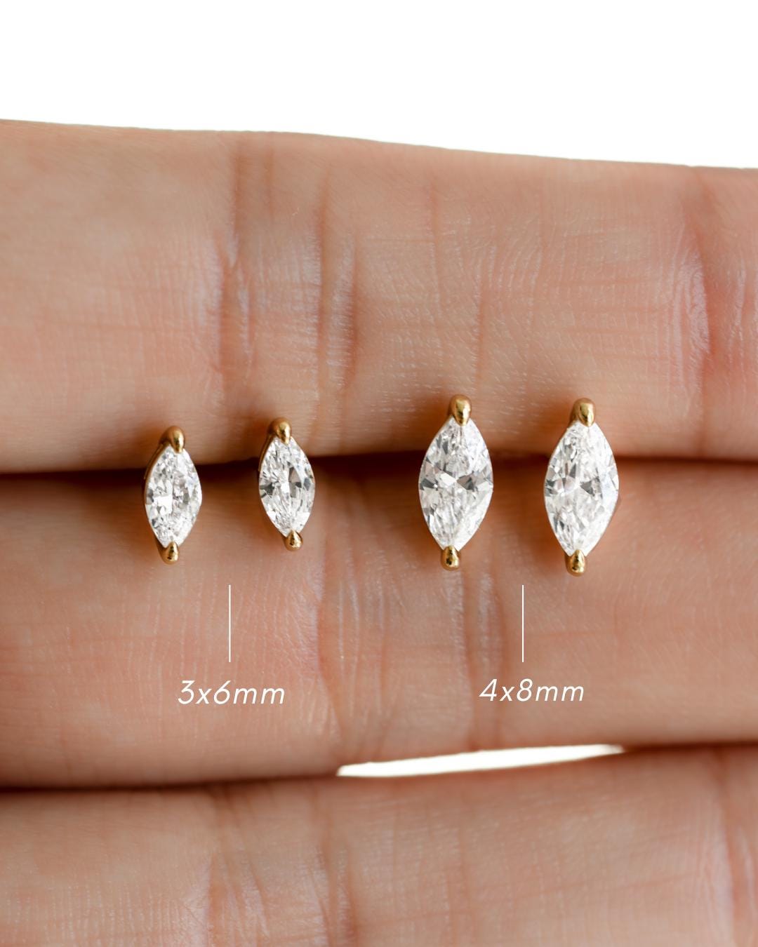 Marquise Stud Earrings Available in 2 Sizes, Dainty Stud Earrings, Diamond Earrings, Tiny Earrings, Bridal Earrings