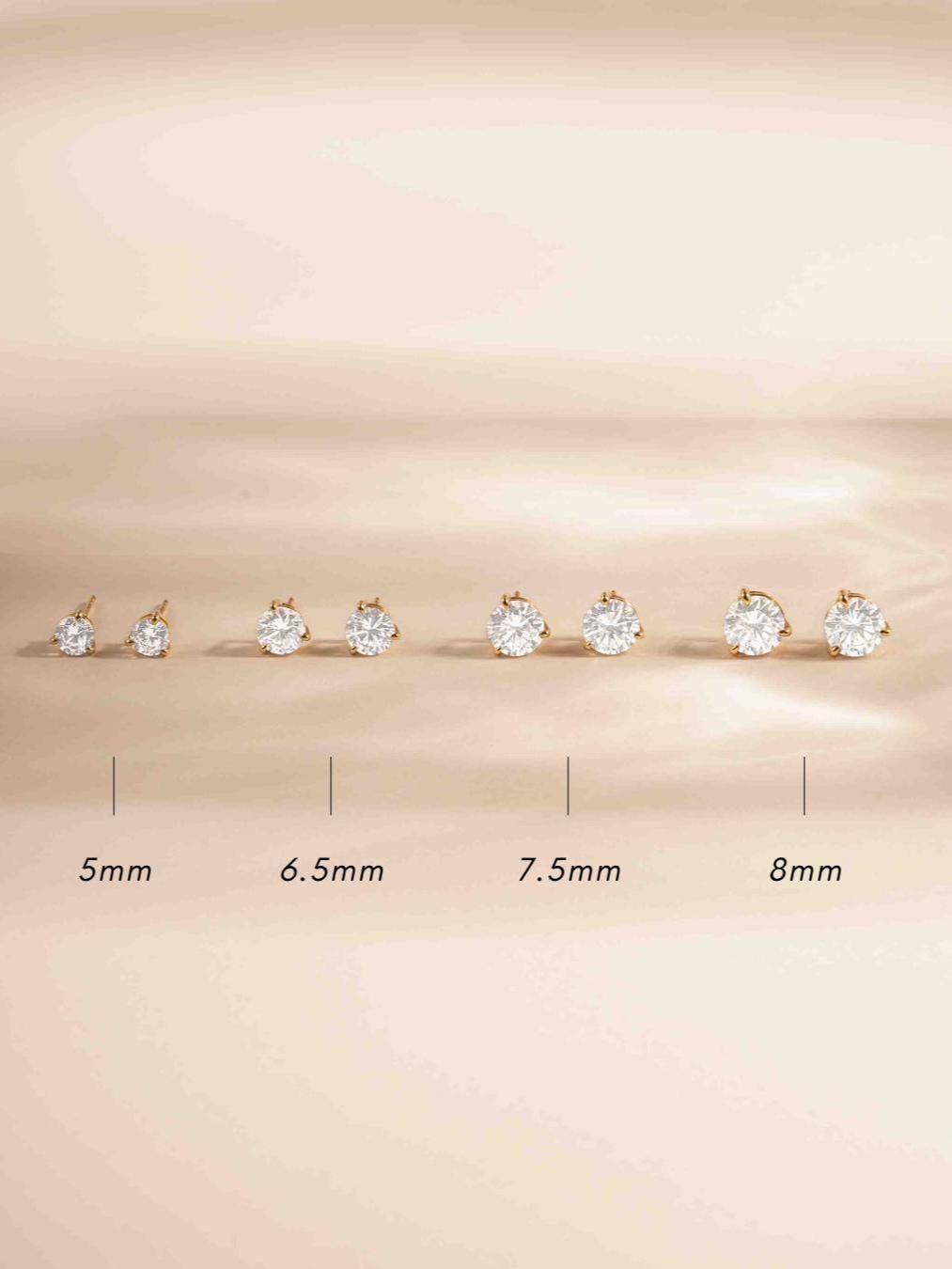 Diamond Stud Earrings Available in 4 Sizes, Dainty Stud Earrings, Round Stud Earrings, Sterling Silver Earrings, Bridal Earrings