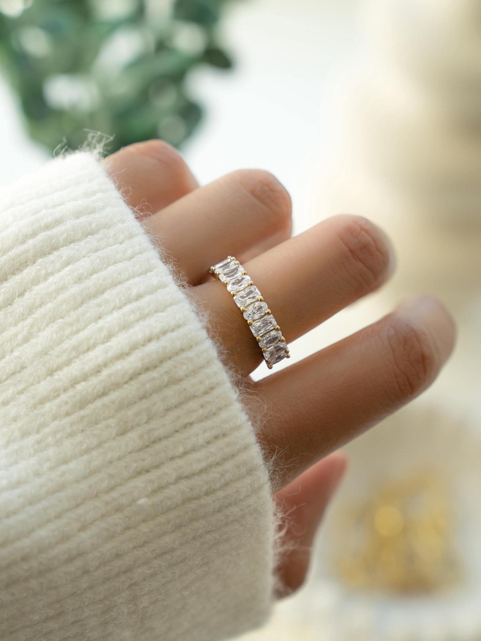 Diamond Ring by Sami Jewels, Cubic Zirconia Wedding Band, Radiant Cut & Oval Cut Stone,