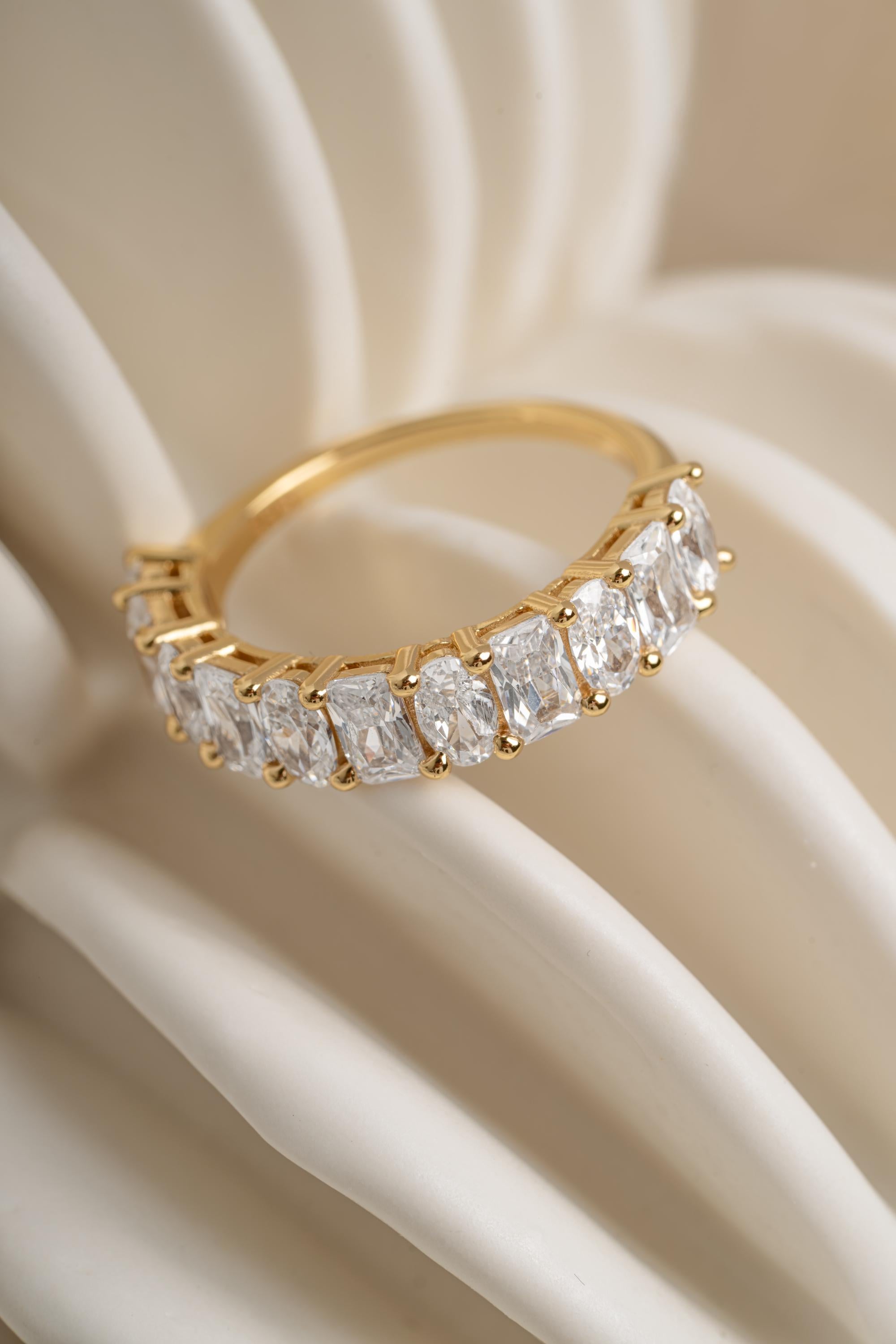 Diamond Ring by Sami Jewels, Cubic Zirconia Wedding Band, Radiant Cut & Oval Cut Stone,