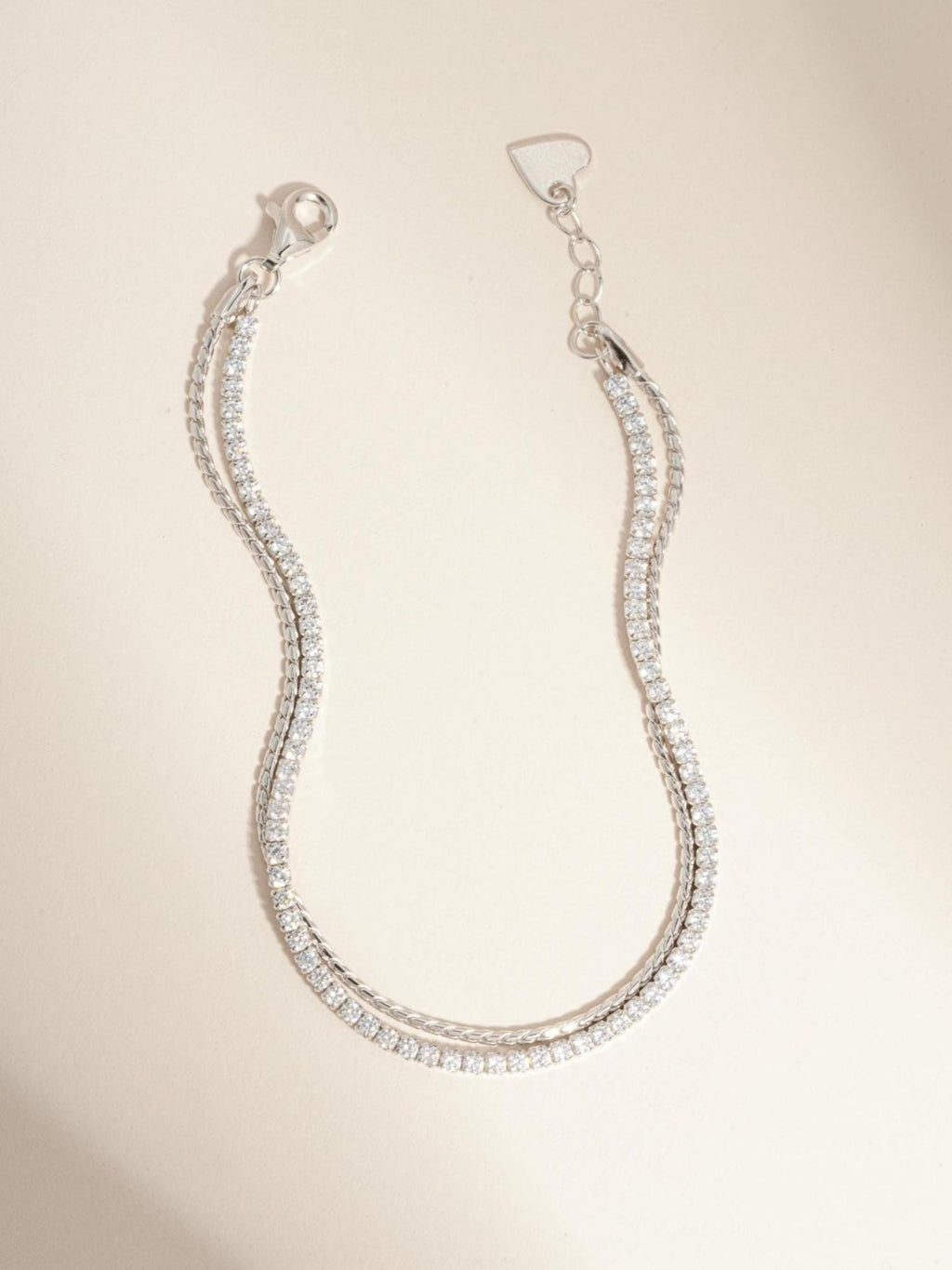 Two Bracelet Set, Dainty Diamond Tennis Bracelet and Thin Chain Bracelet Set by Sami Jewels, Adjustable Bracelet for Women