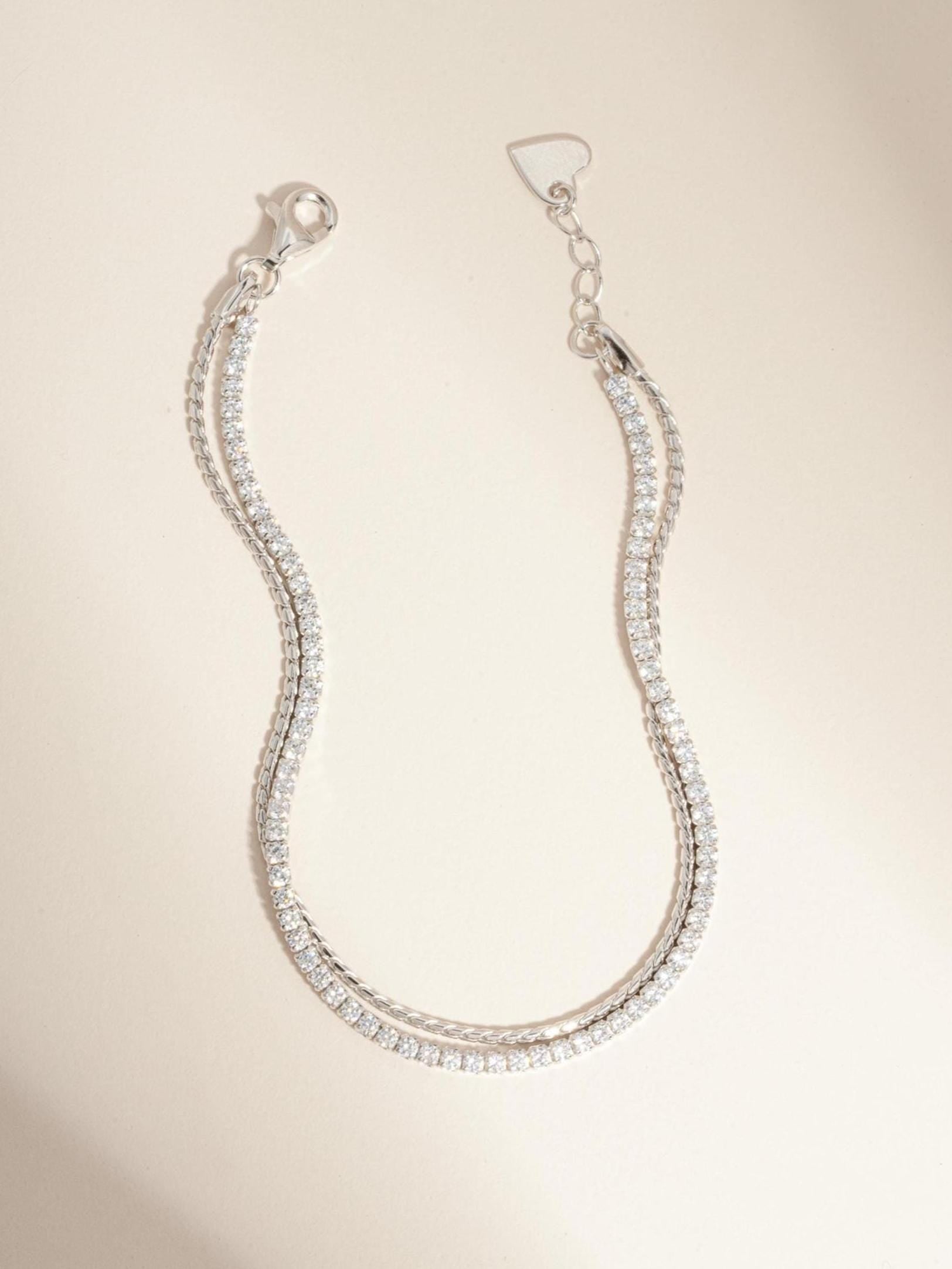 Two Bracelet Set, Dainty Diamond Tennis Bracelet and Thin Chain Bracelet Set by Sami Jewels, Adjustable Bracelet for Women