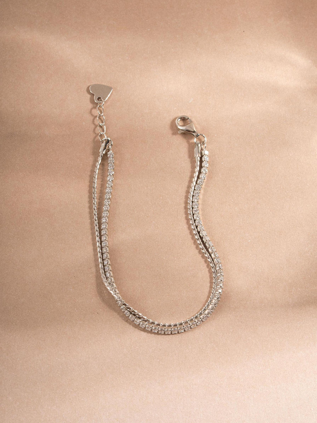 Two Bracelet Set, Dainty Diamond Tennis Bracelet and Thin Chain Bracelet Set by Sami Jewels, Adjustable Bracelet for Women