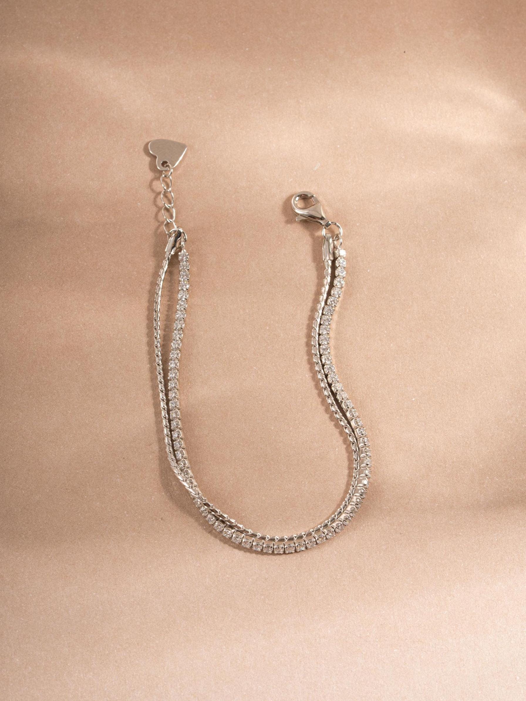 Two Bracelet Set, Dainty Diamond Tennis Bracelet and Thin Chain Bracelet Set by Sami Jewels, Adjustable Bracelet for Women