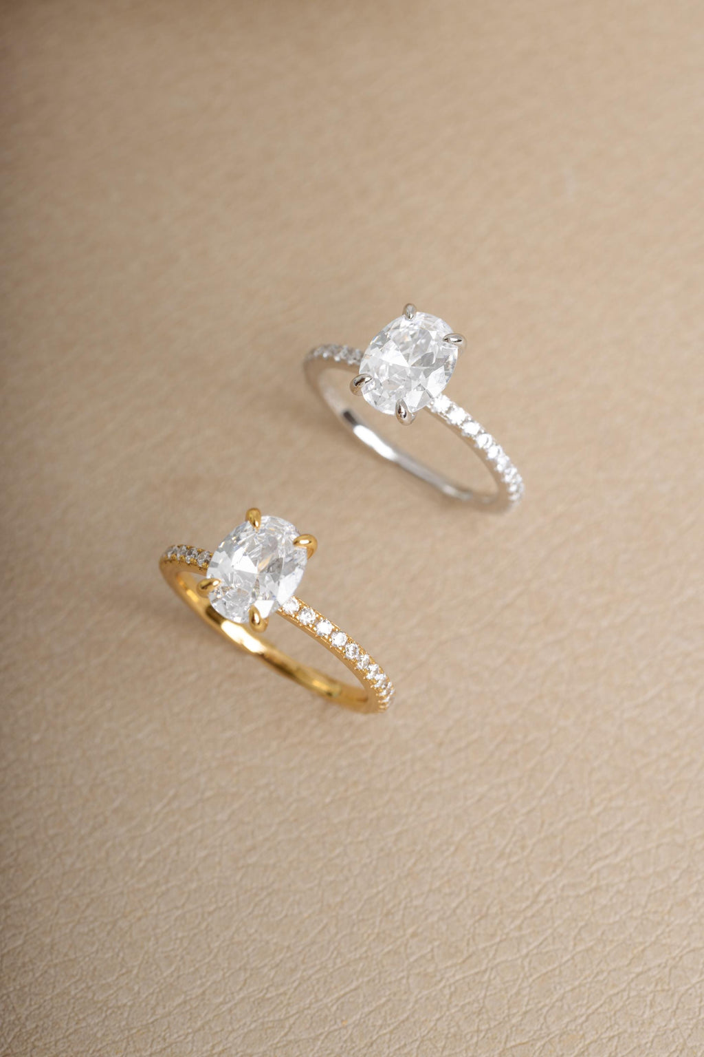 Oval Solitaire Diamond Engagement Ring with Pavé Band by Sami Jewels, Premium 925 Sterling Silver Ring Sizes 4-10