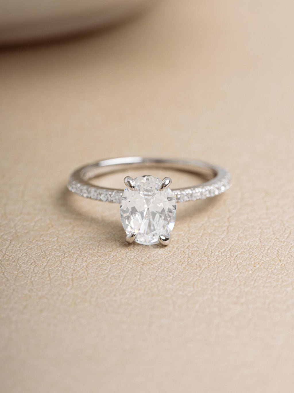 Oval Solitaire Diamond Engagement Ring with Pavé Band by Sami Jewels, Premium 925 Sterling Silver Ring Sizes 4-10