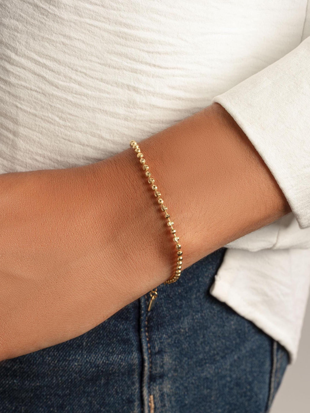 Diamond Cut Beaded Ball Chain Bracelet, Adjustable Bracelet for Perfect Fit, Beaded Bracelet, Chain Bracelet