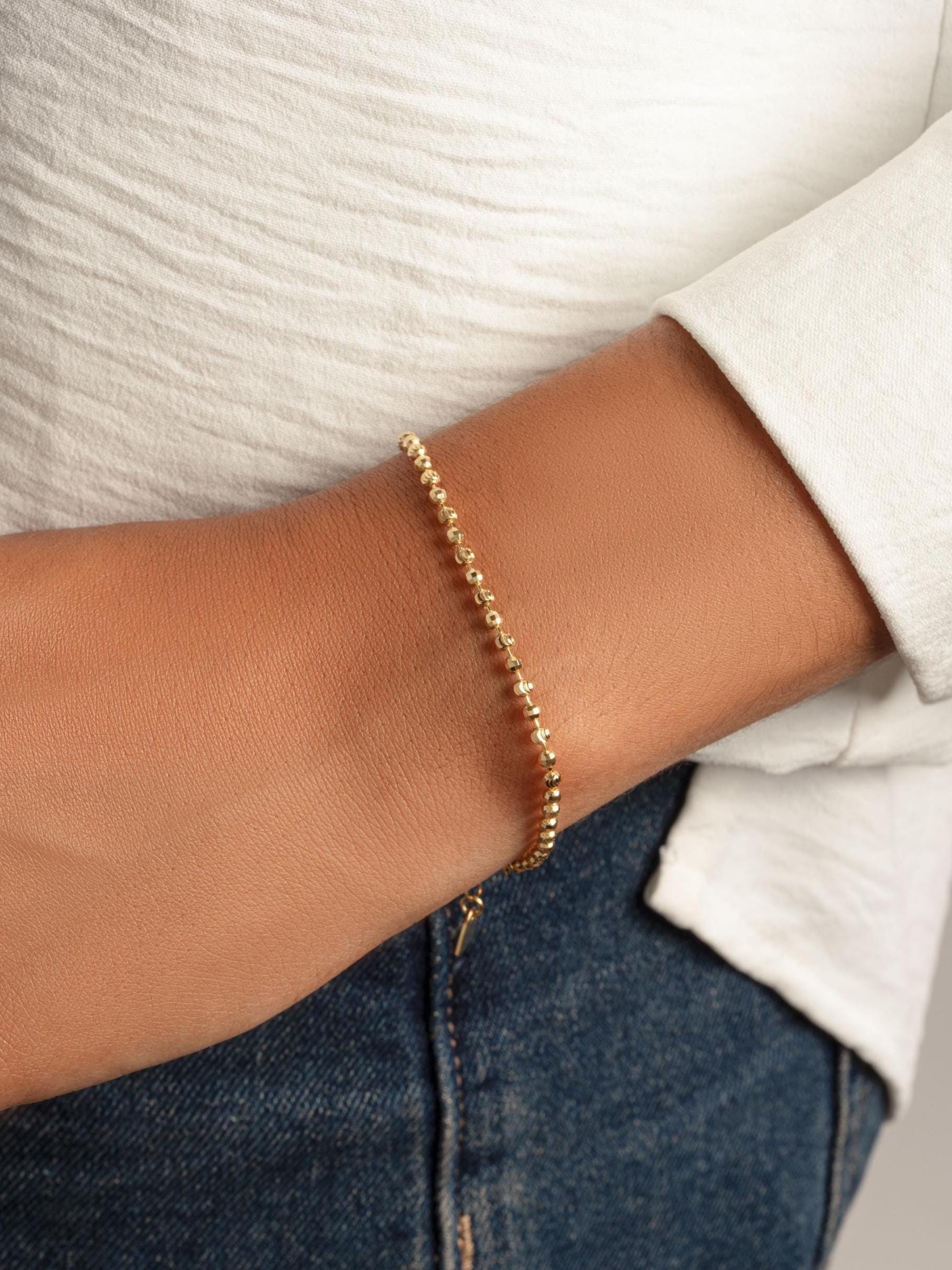 Diamond Cut Beaded Ball Chain Bracelet, Adjustable Bracelet for Perfect Fit, Beaded Bracelet, Chain Bracelet