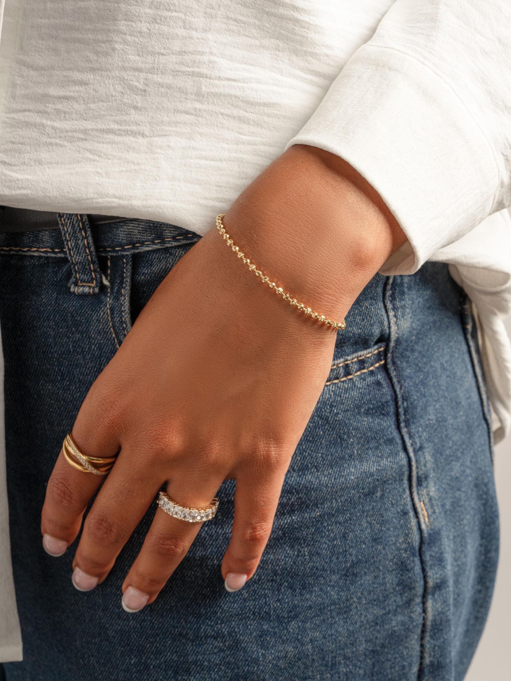 Diamond Cut Beaded Ball Chain Bracelet, Adjustable Bracelet for Perfect Fit, Beaded Bracelet, Chain Bracelet