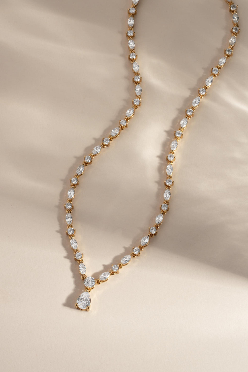 Diamond Tennis Necklace by Sami Jewels, Statement Necklace, Handmade Necklace, Diamond Pendant, Bridal Jewelry, CZ Necklace, Pear Cut Stone