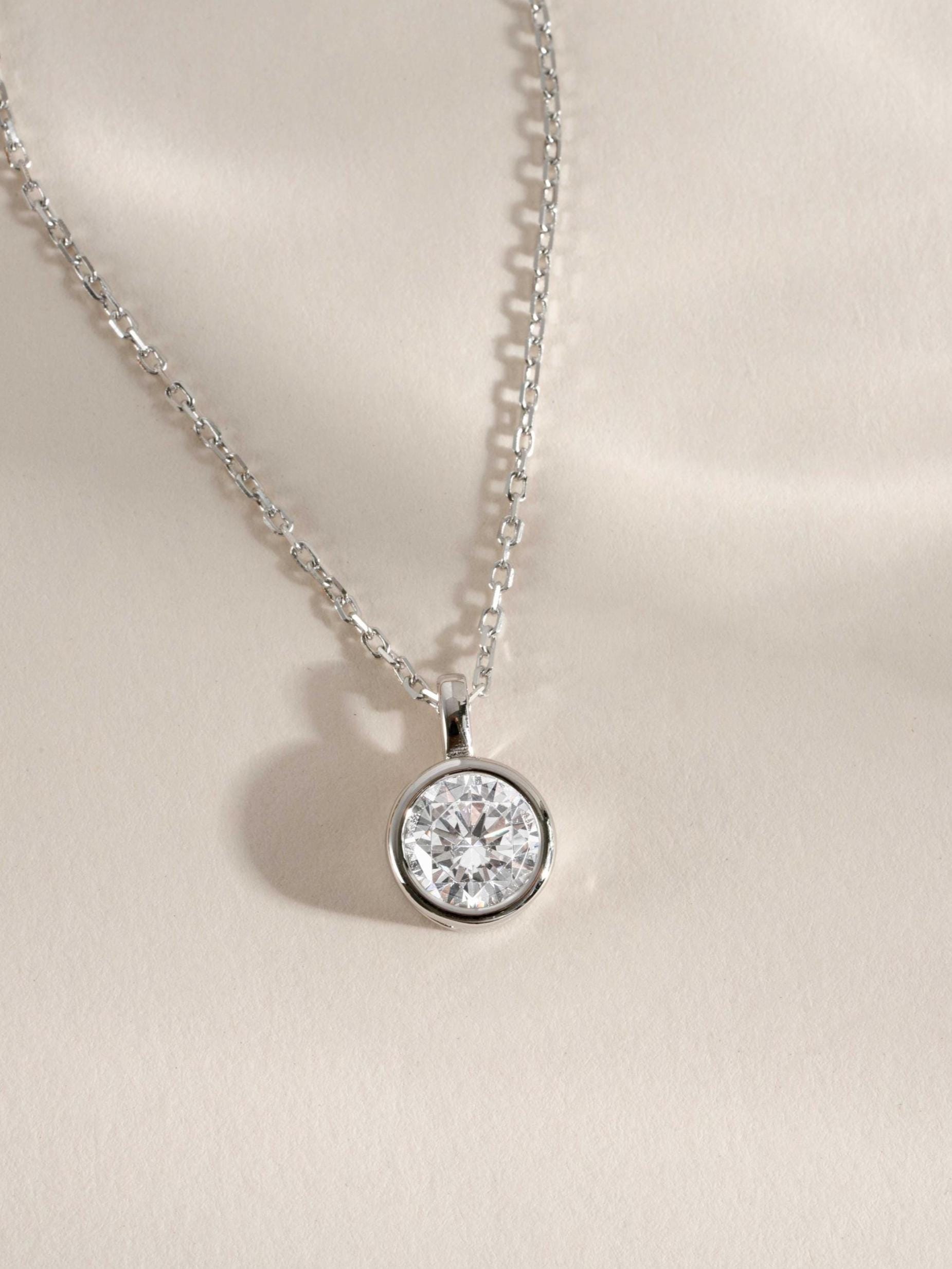 Round Bezel Diamond Necklace, Adjustable Chain for Layering or Everyday Wear, Minimalist Design