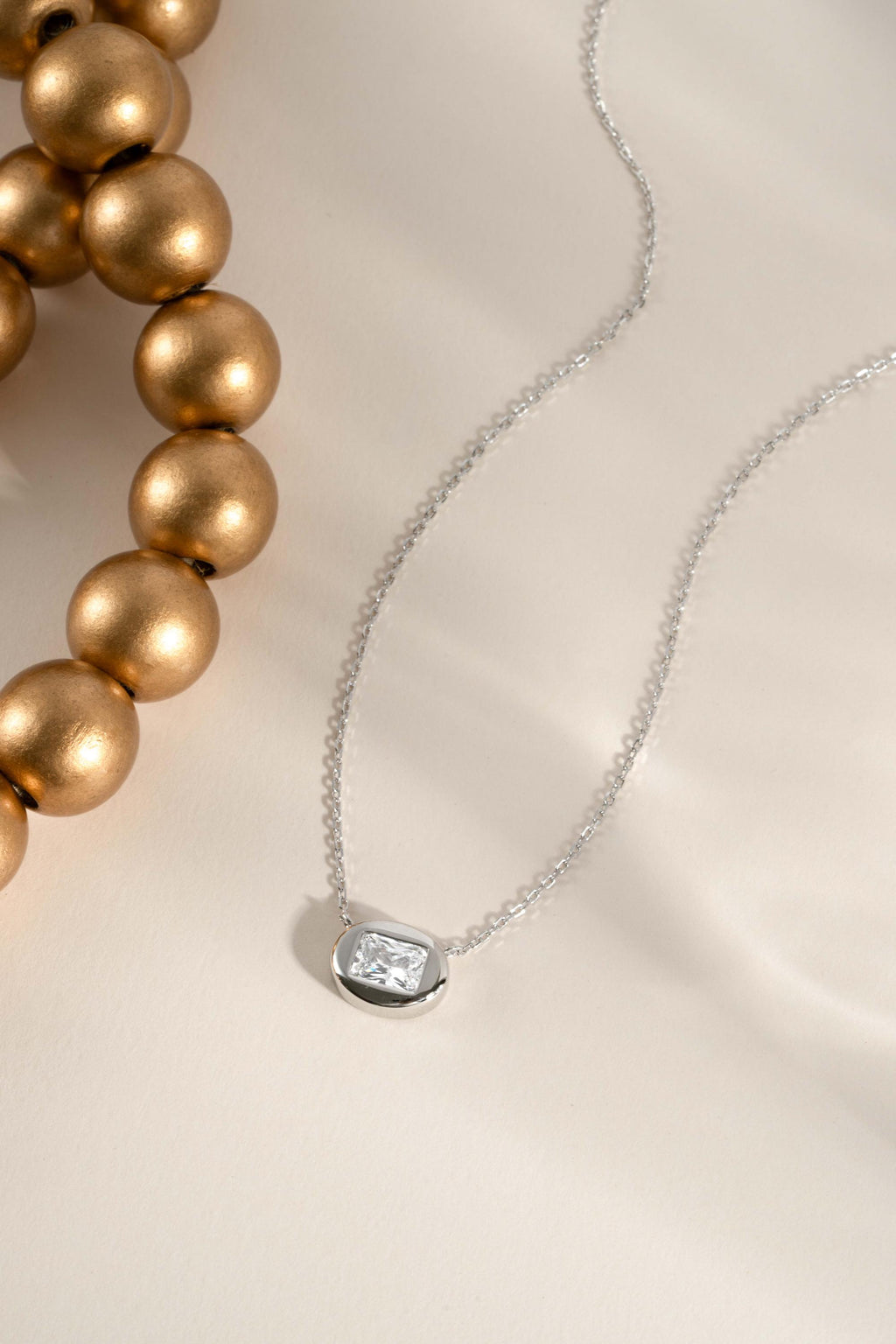 Bubble Bezel Baguette Necklace with Adjustable Chain by Sami Jewels