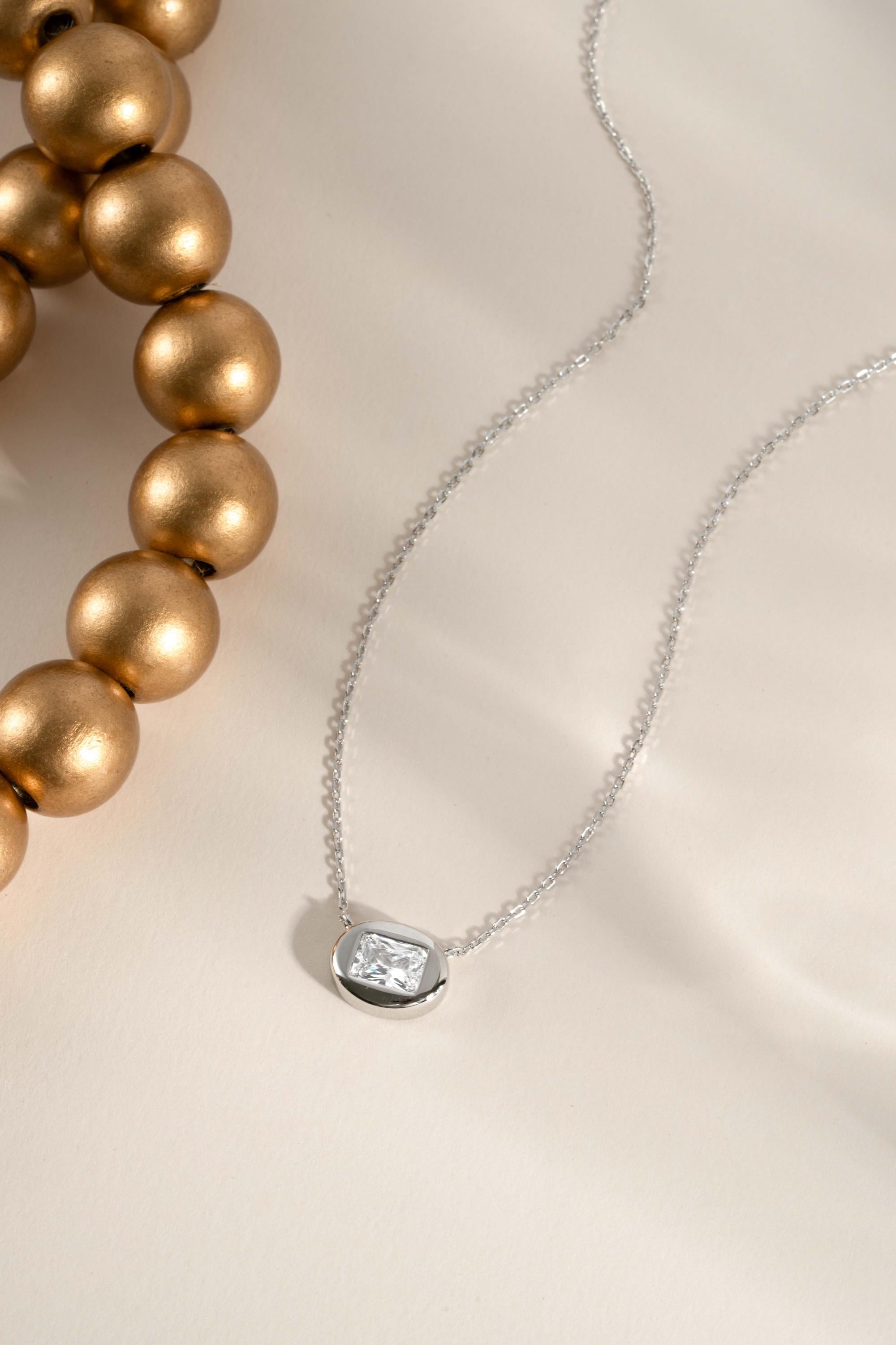Bubble Bezel Baguette Necklace with Adjustable Chain by Sami Jewels