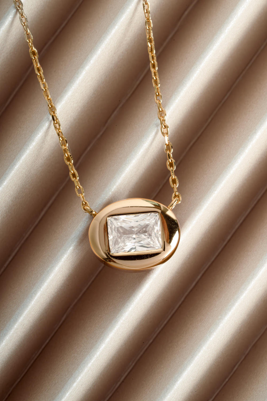 Bubble Bezel Baguette Necklace with Adjustable Chain by Sami Jewels