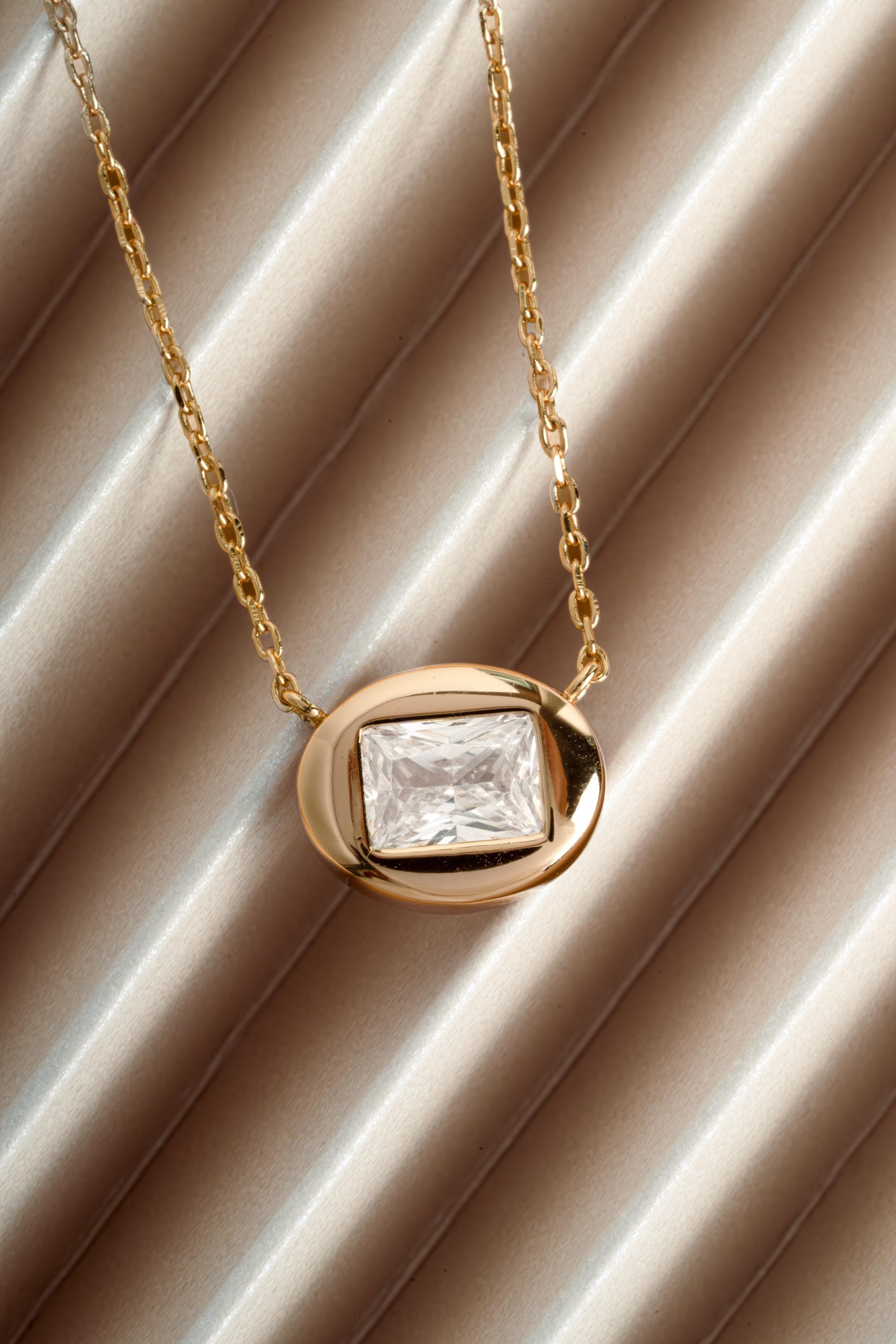 Bubble Bezel Baguette Necklace with Adjustable Chain by Sami Jewels