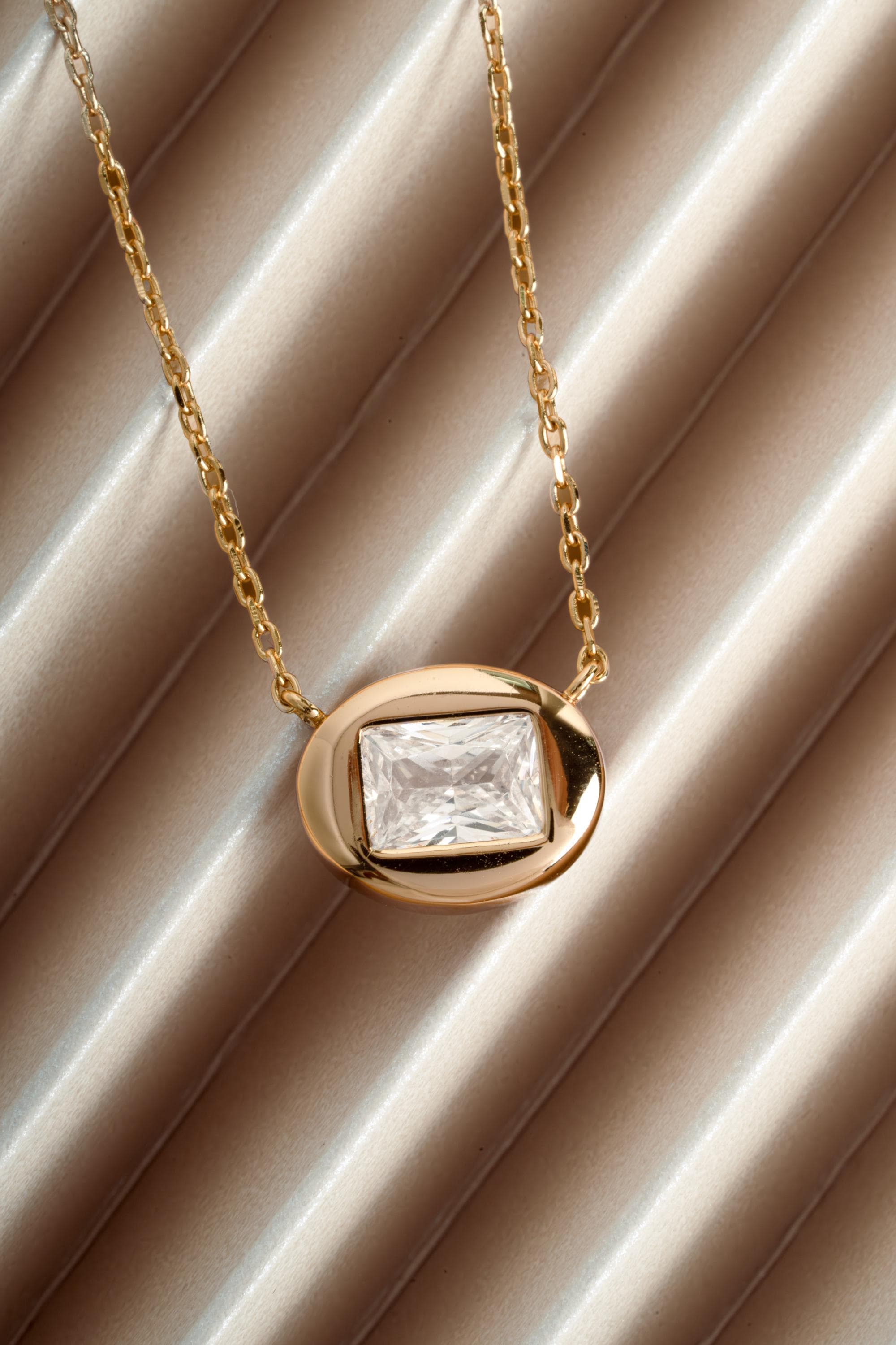 Bubble Bezel Baguette Necklace with Adjustable Chain by Sami Jewels