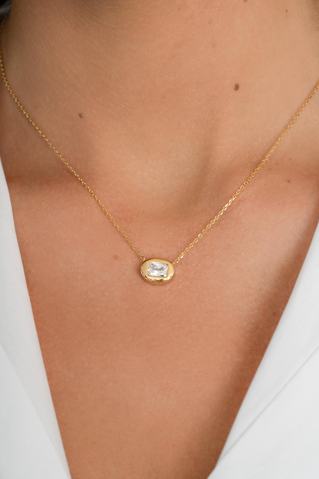 Bubble Bezel Baguette Necklace with Adjustable Chain by Sami Jewels