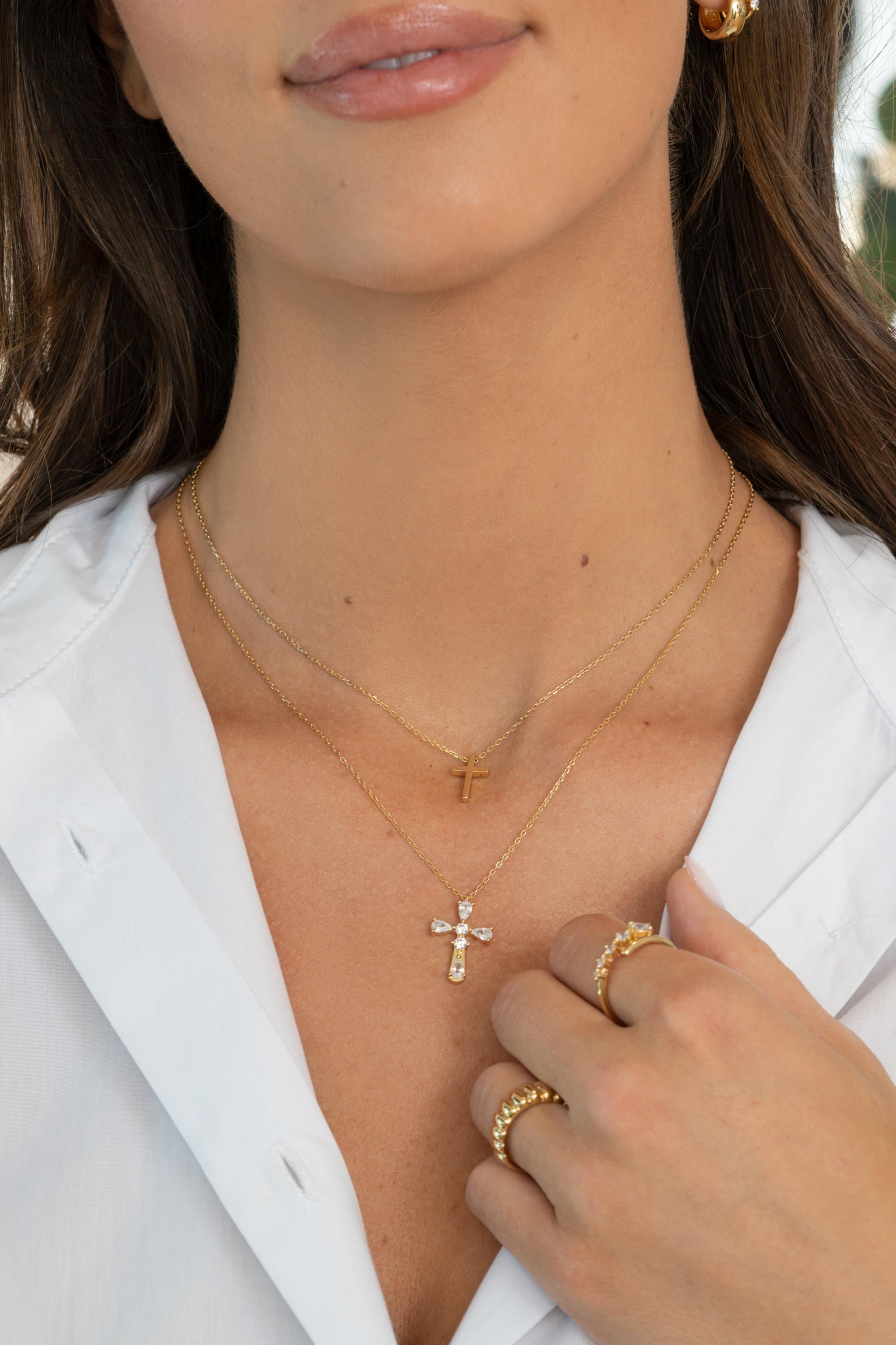 Cross Pendant Necklace, Religious Jewelry, Sterling Silver Cross Necklace with Cubic Zirconia Stones on an Adjustable Chain