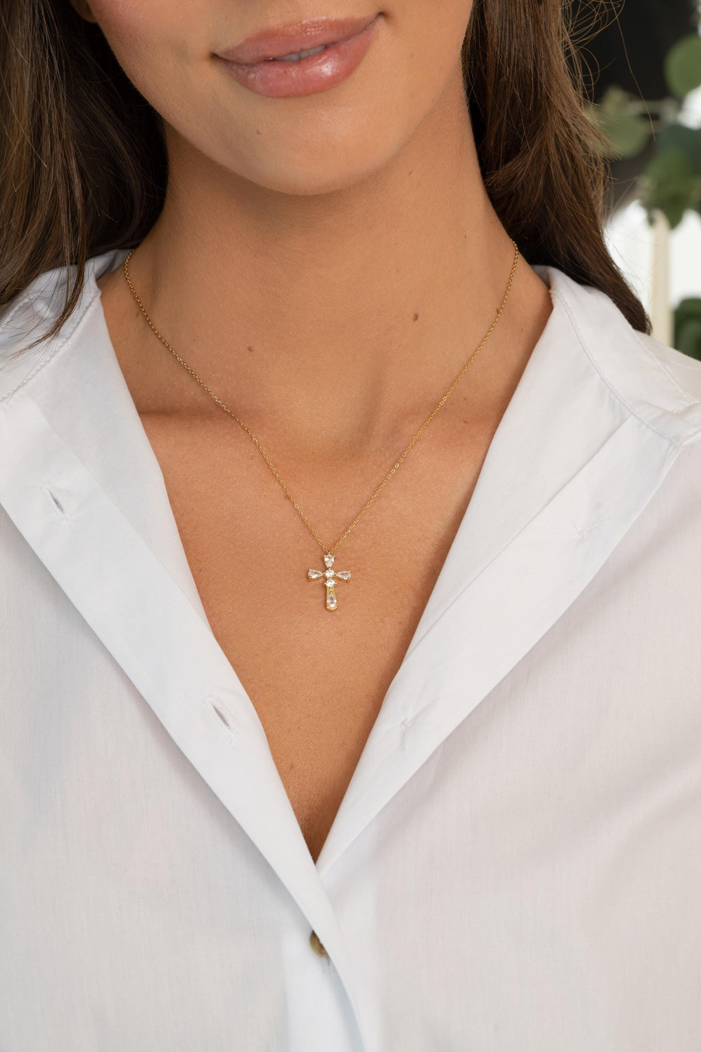 Cross Pendant Necklace, Religious Jewelry, Sterling Silver Cross Necklace with Cubic Zirconia Stones on an Adjustable Chain