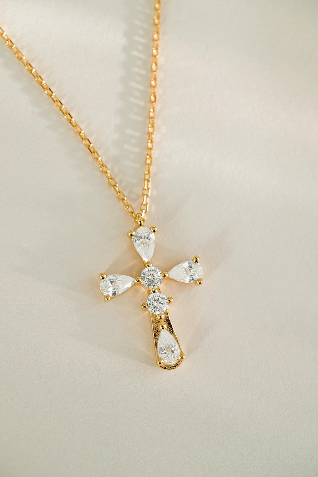 Cross Pendant Necklace, Religious Jewelry, Sterling Silver Cross Necklace with Cubic Zirconia Stones on an Adjustable Chain