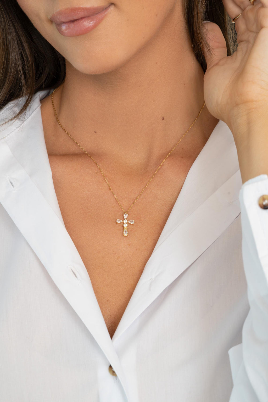 Cross Pendant Necklace, Religious Jewelry, Sterling Silver Cross Necklace with Cubic Zirconia Stones on an Adjustable Chain