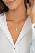 Cross Pendant Necklace, Religious Jewelry, Sterling Silver Cross Necklace with Cubic Zirconia Stones on an Adjustable Chain