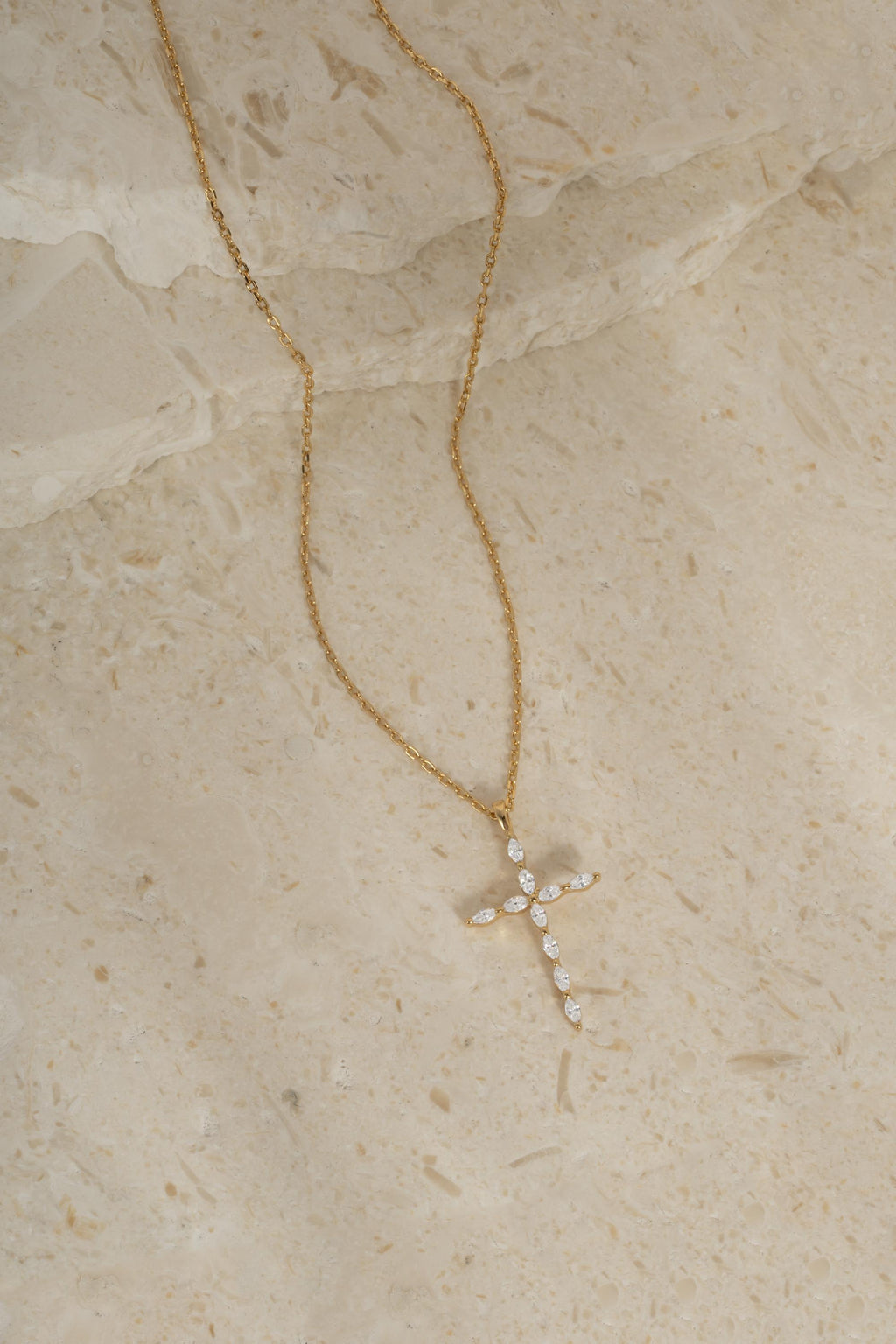 Christian Cross Necklace featuring Marquise Cut Cubic Zirconia Stones, Religious Necklace, Faith Necklace for Women, Cross Pendant