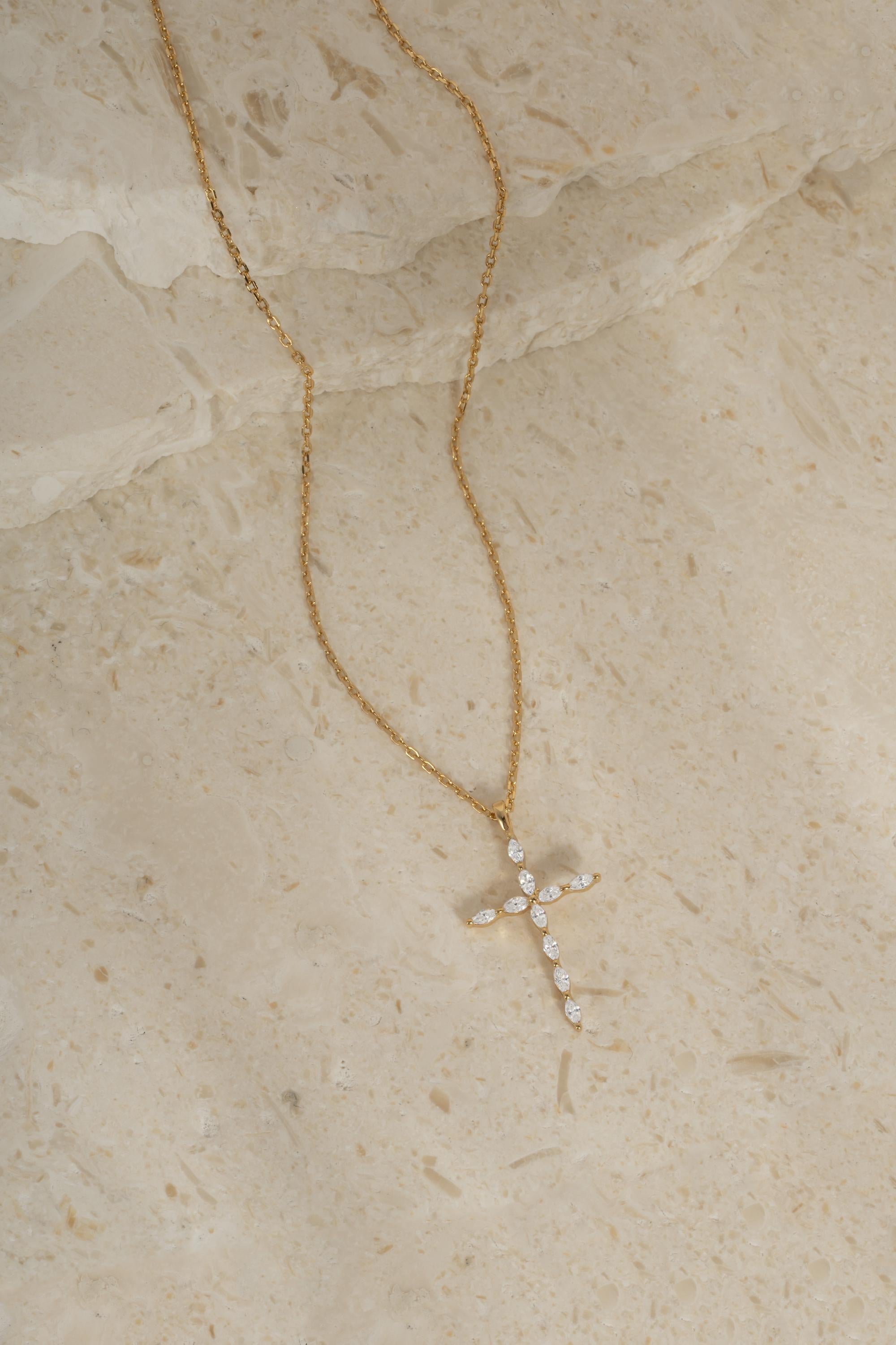 Christian Cross Necklace featuring Marquise Cut Cubic Zirconia Stones, Religious Necklace, Faith Necklace for Women, Cross Pendant