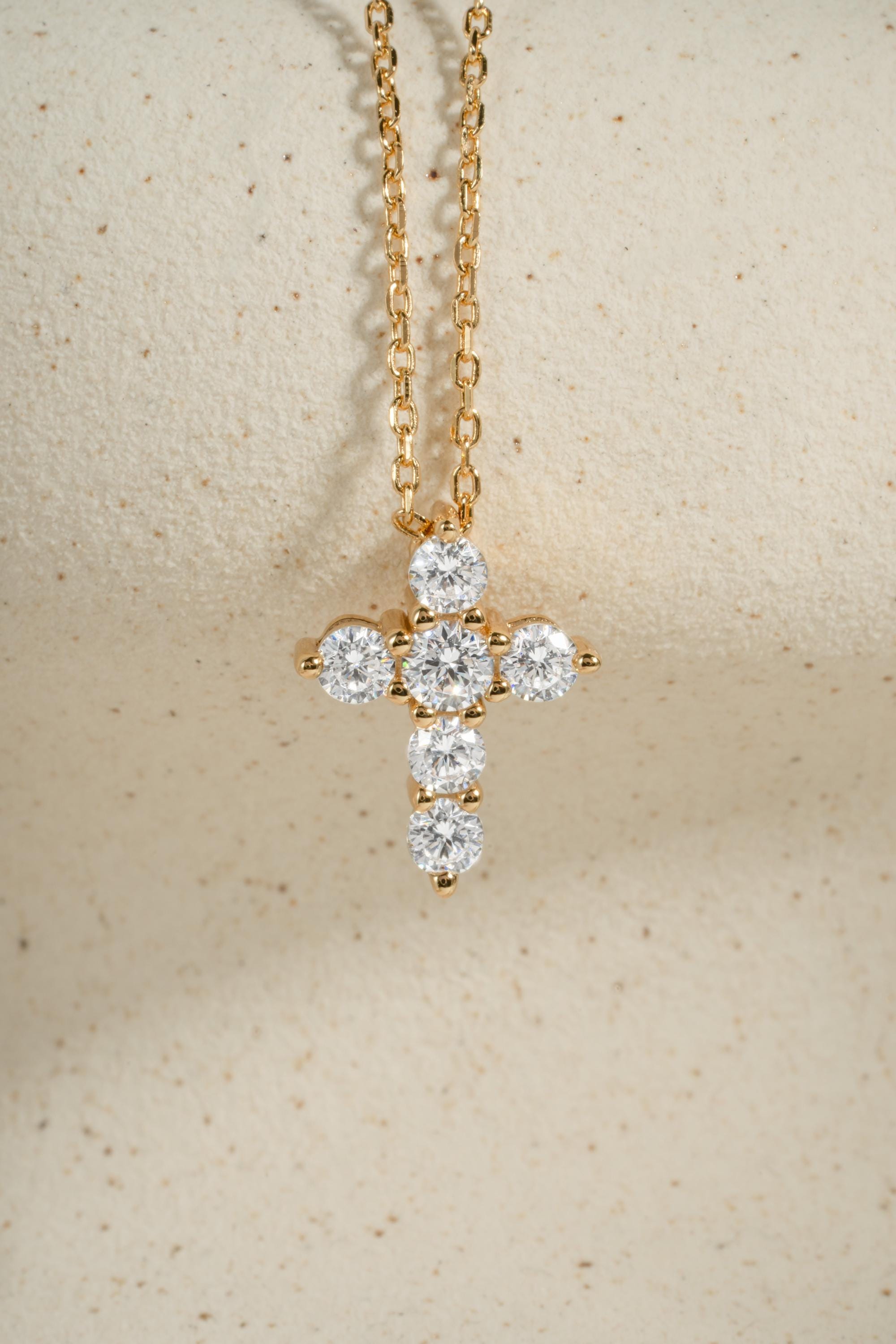 Diamond Studded Cross Necklace, Faith Necklace, Religious Jewelry, Adjustable Chain Christian Cross Pendant