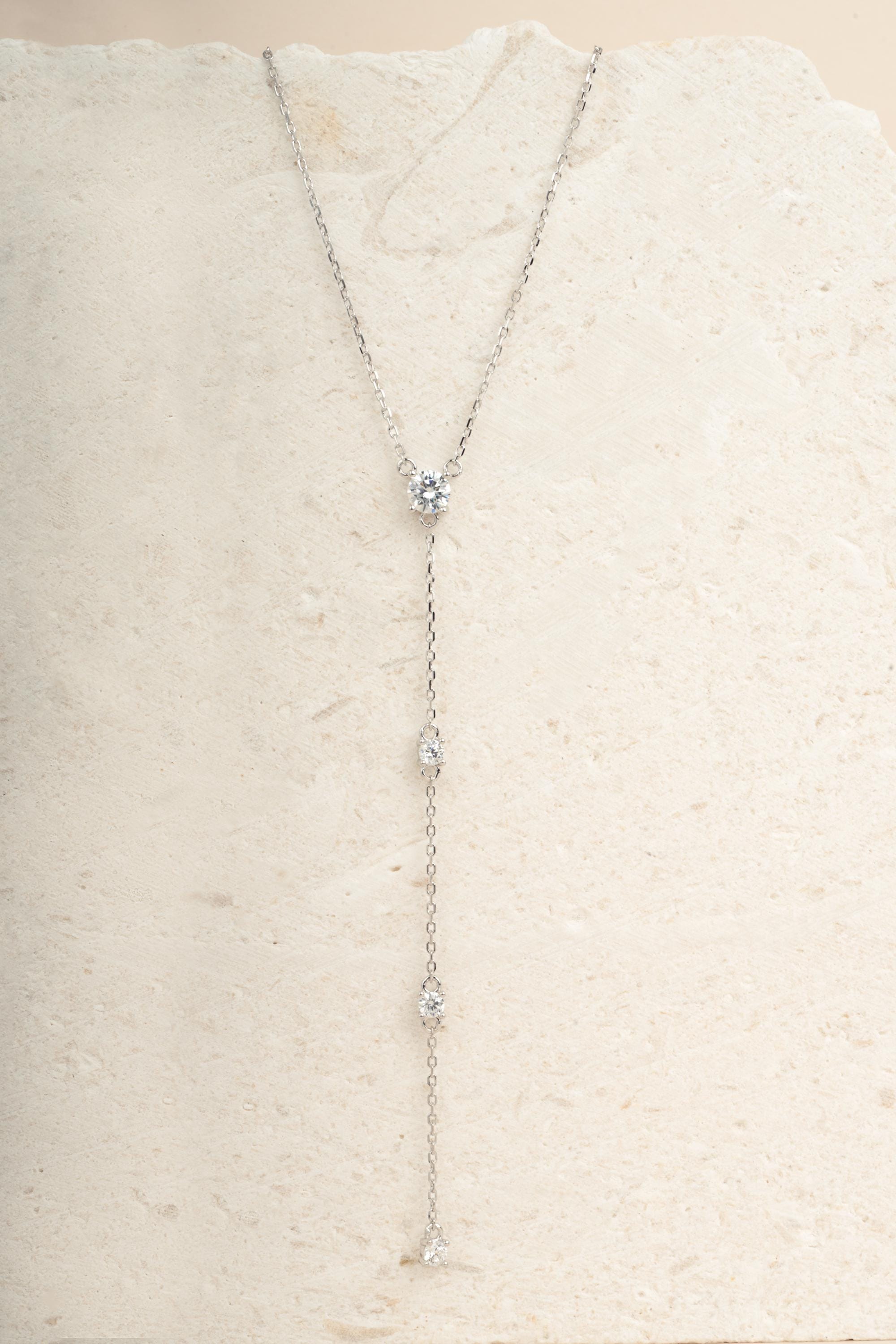 Diamond Lariat Necklace, Long Dainty Necklace, Minimalist Y Necklace, Adjustable Y Necklace
