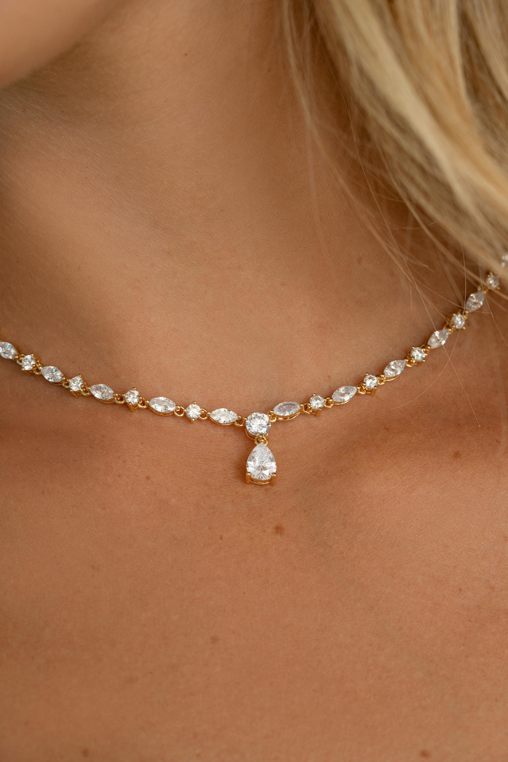 Diamond Tennis Necklace by Sami Jewels, Statement Necklace, Handmade Necklace, Diamond Pendant, Bridal Jewelry, CZ Necklace, Pear Cut Stone
