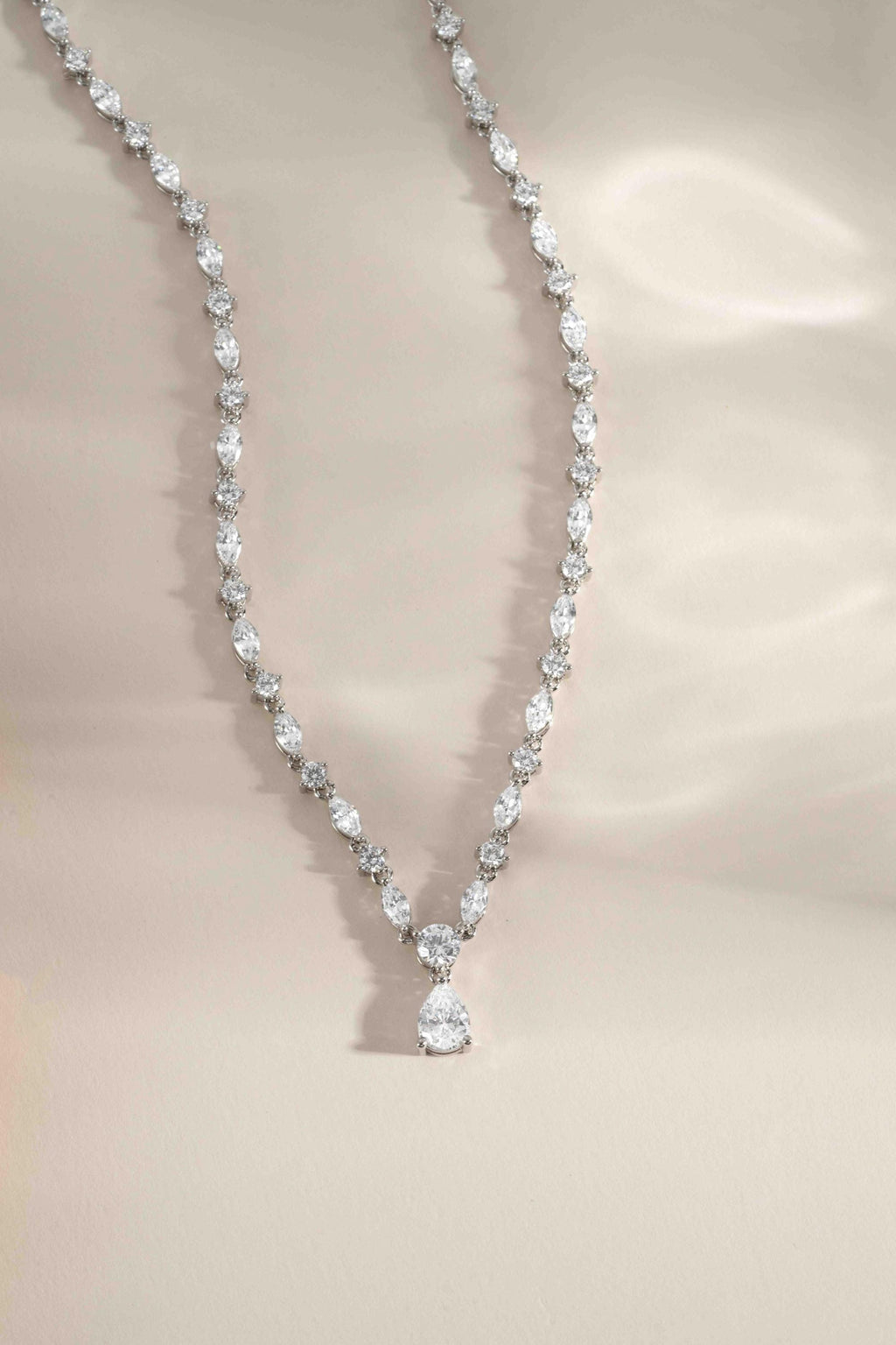 Diamond Tennis Necklace by Sami Jewels, Statement Necklace, Handmade Necklace, Diamond Pendant, Bridal Jewelry, CZ Necklace, Pear Cut Stone